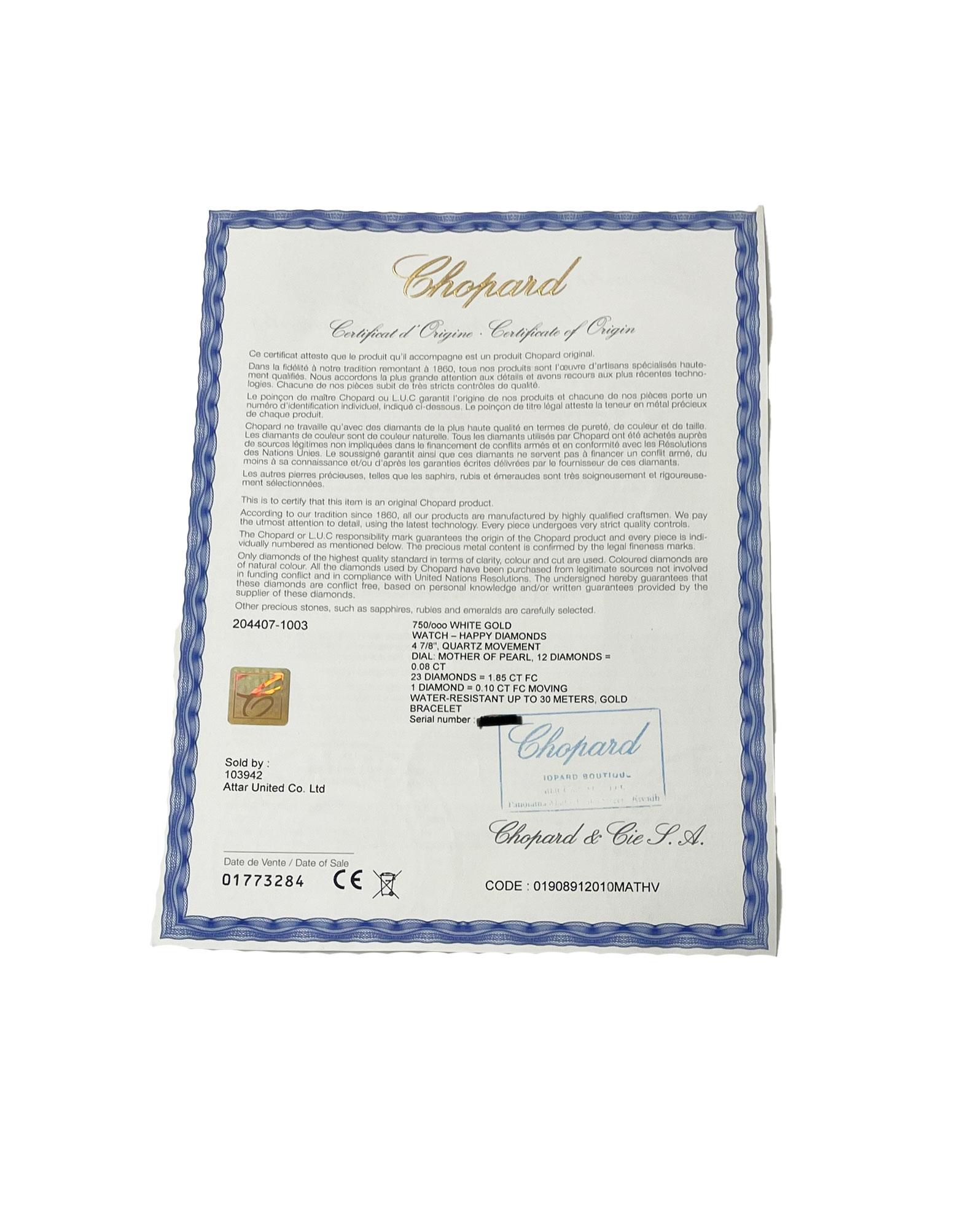 Chopard Happy Diamond 204407-1003 Women's Watch in 18kt White Gold For Sale 2