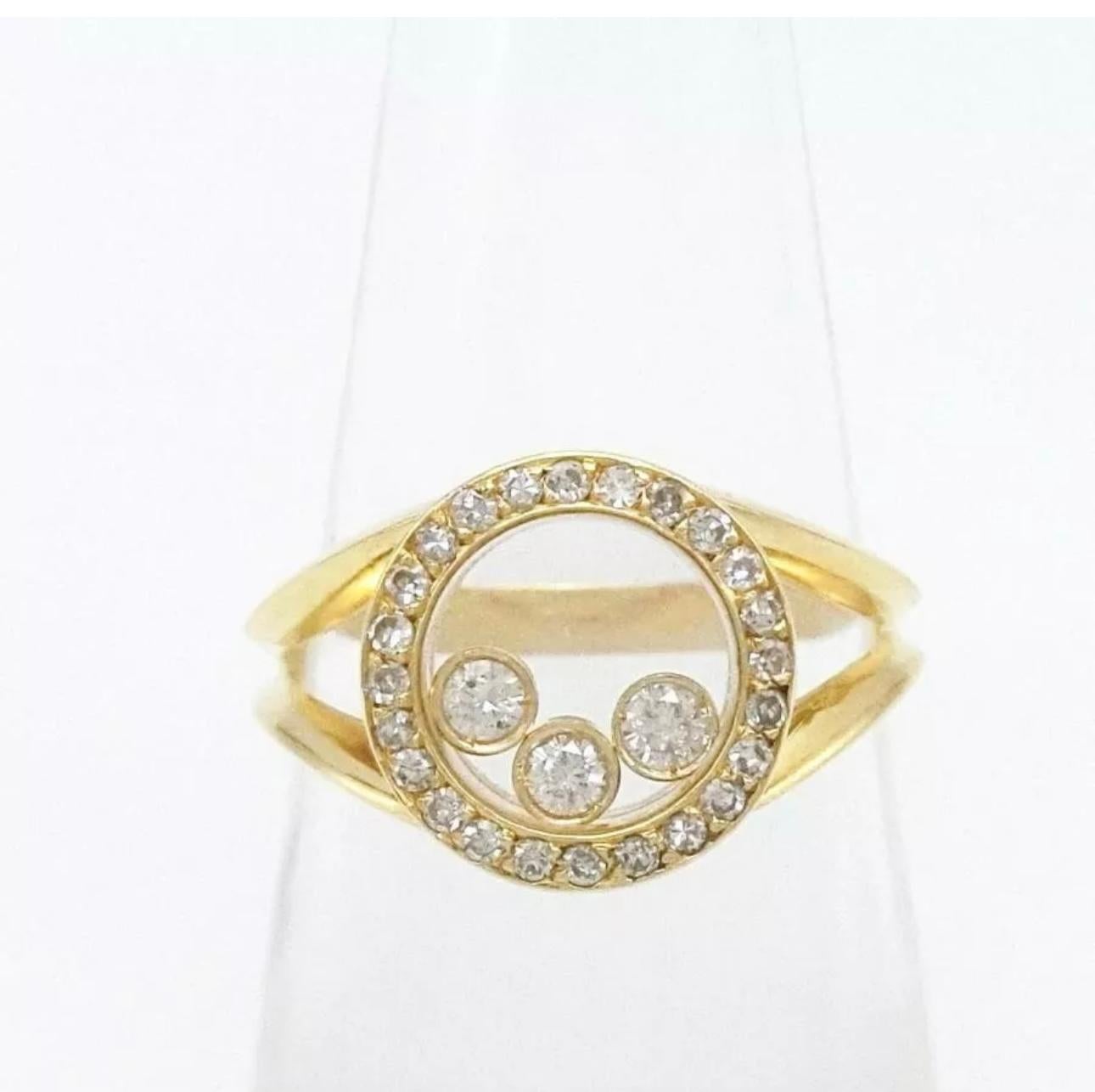 Chopard Happy Diamond 3P Moving Diamond 18k YG Bague en or jaune 5,75 US Pour femmes en vente
