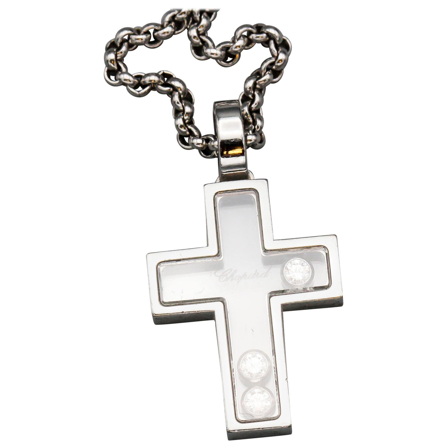 Chopard Happy Diamond and 18 Karat White Gold Cross Pendant Necklace at  1stDibs | chopard cross necklace