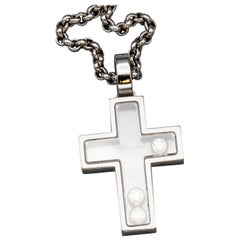 Chopard Happy Diamond and 18 Karat White Gold Cross Pendant Necklace