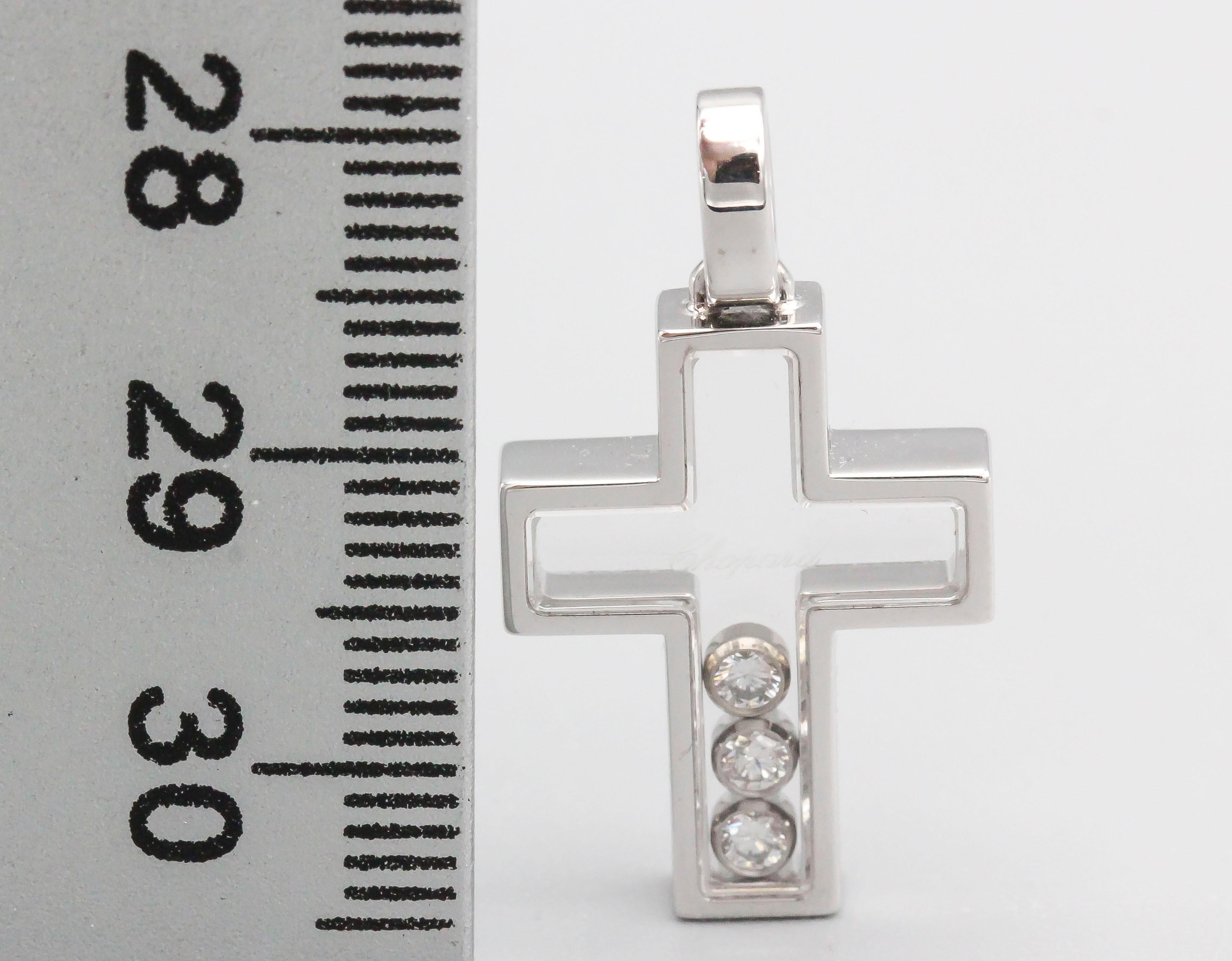 Women's or Men's Chopard Happy Diamond and 18 Karat White Gold Cross Pendant