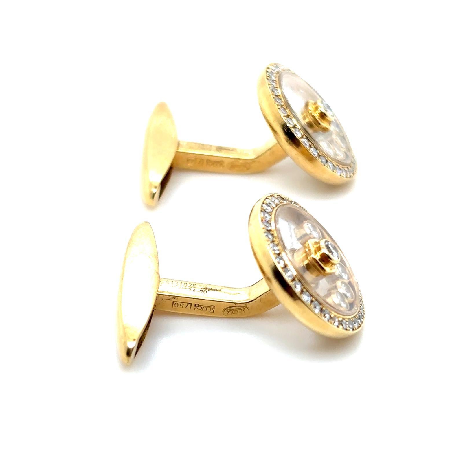 Modern Chopard Happy Diamond Circle 18 Karat Yellow Gold Cufflinks For Sale