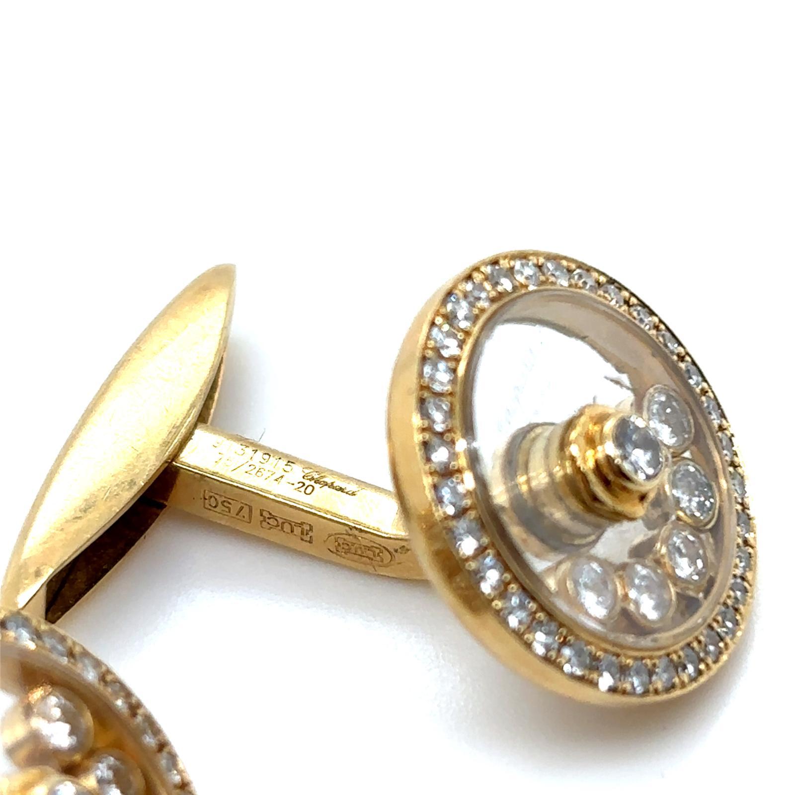 Chopard Happy Diamond Circle 18 Karat Yellow Gold Cufflinks In Good Condition For Sale In London, GB