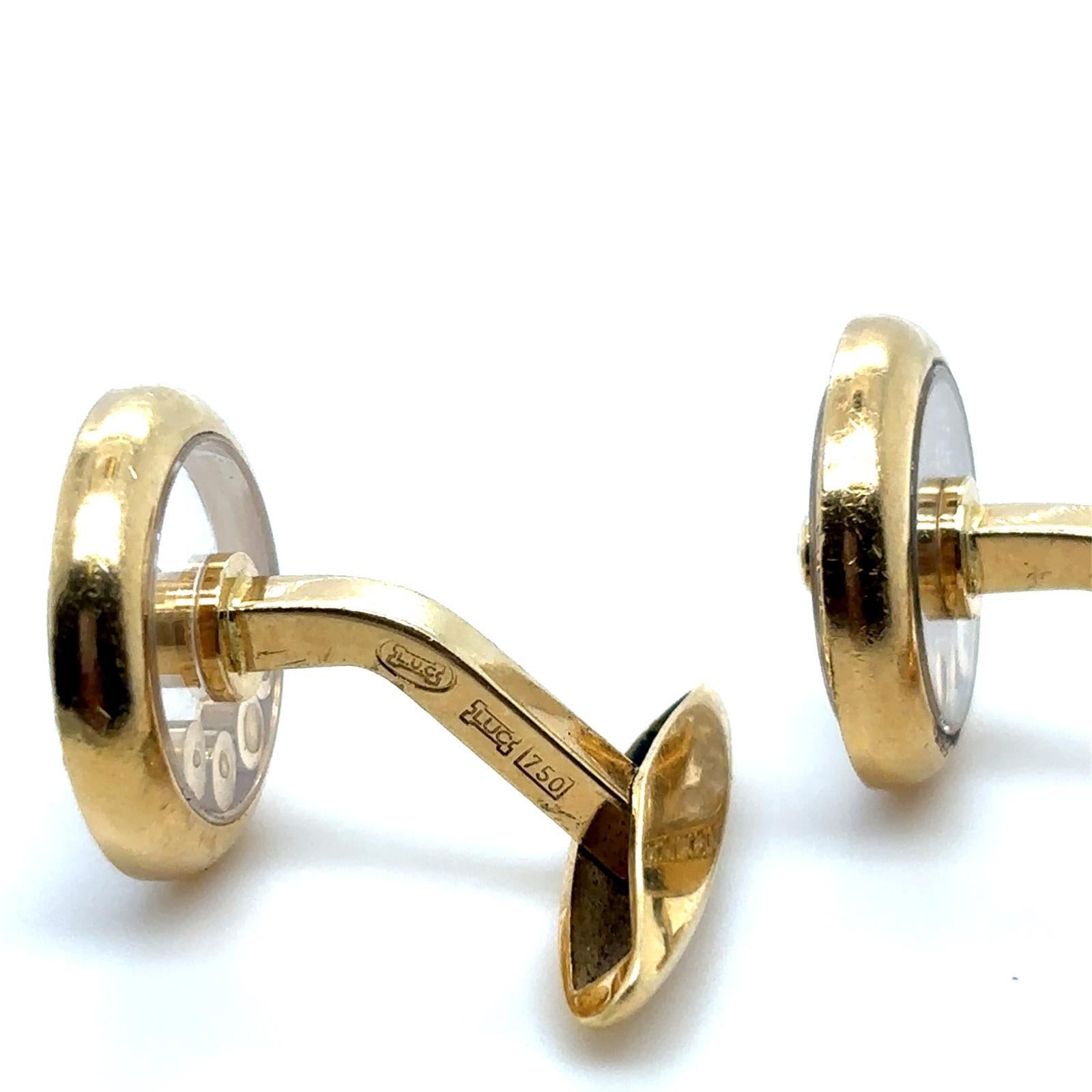 Men's Chopard Happy Diamond Circle 18 Karat Yellow Gold Cufflinks For Sale