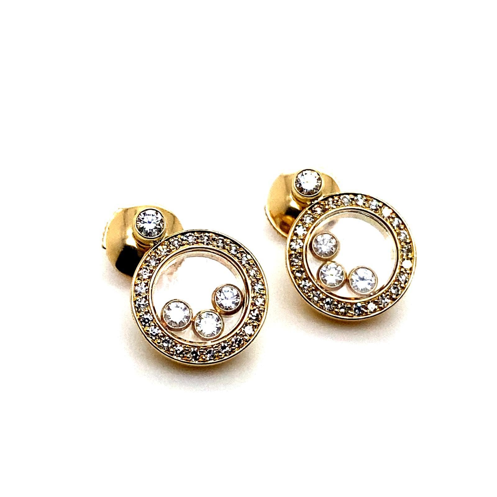 Women's Chopard Happy Diamond Circle 18 Karat Yellow Gold Earrings For Sale
