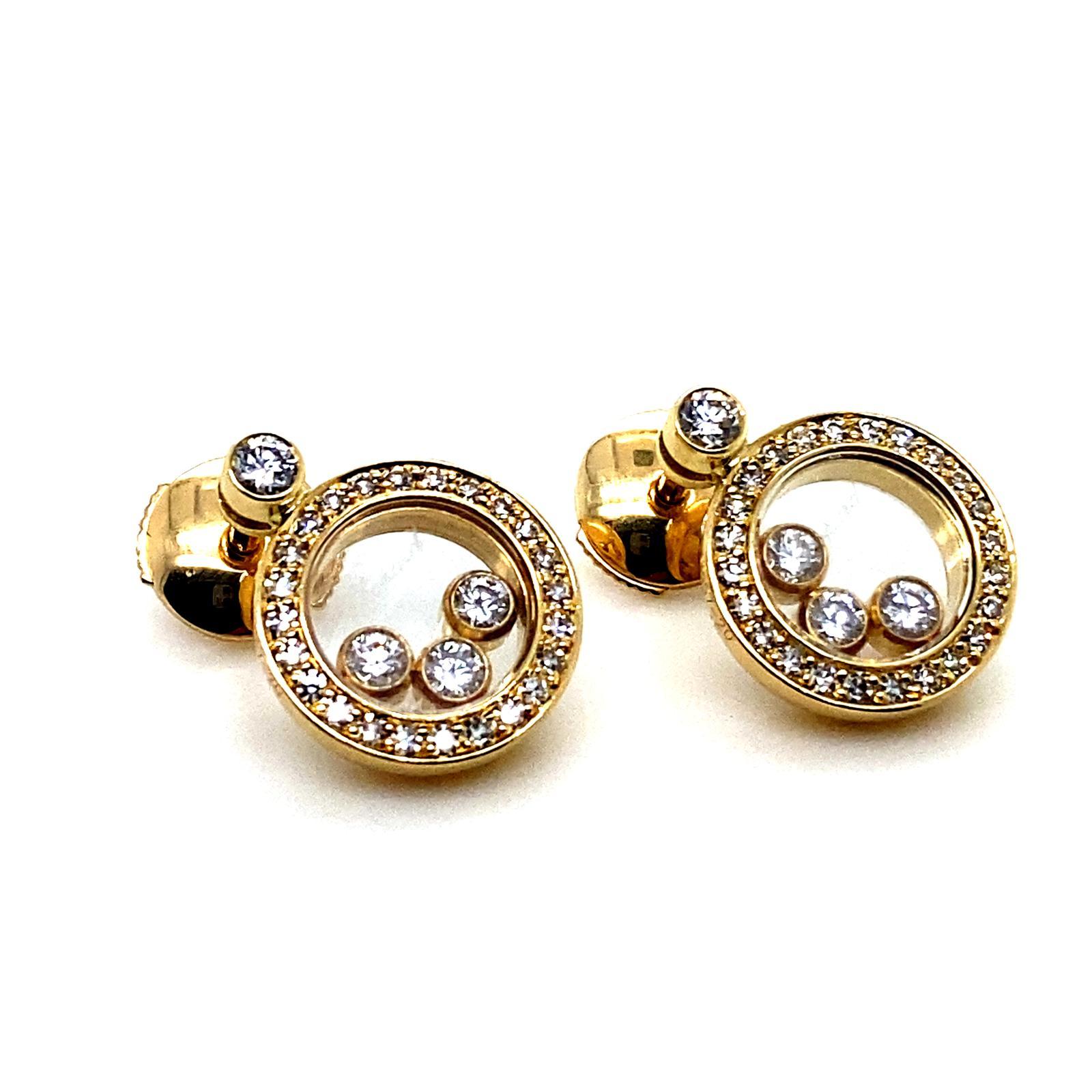 Chopard Happy Diamond Circle 18 Karat Yellow Gold Earrings For Sale 1