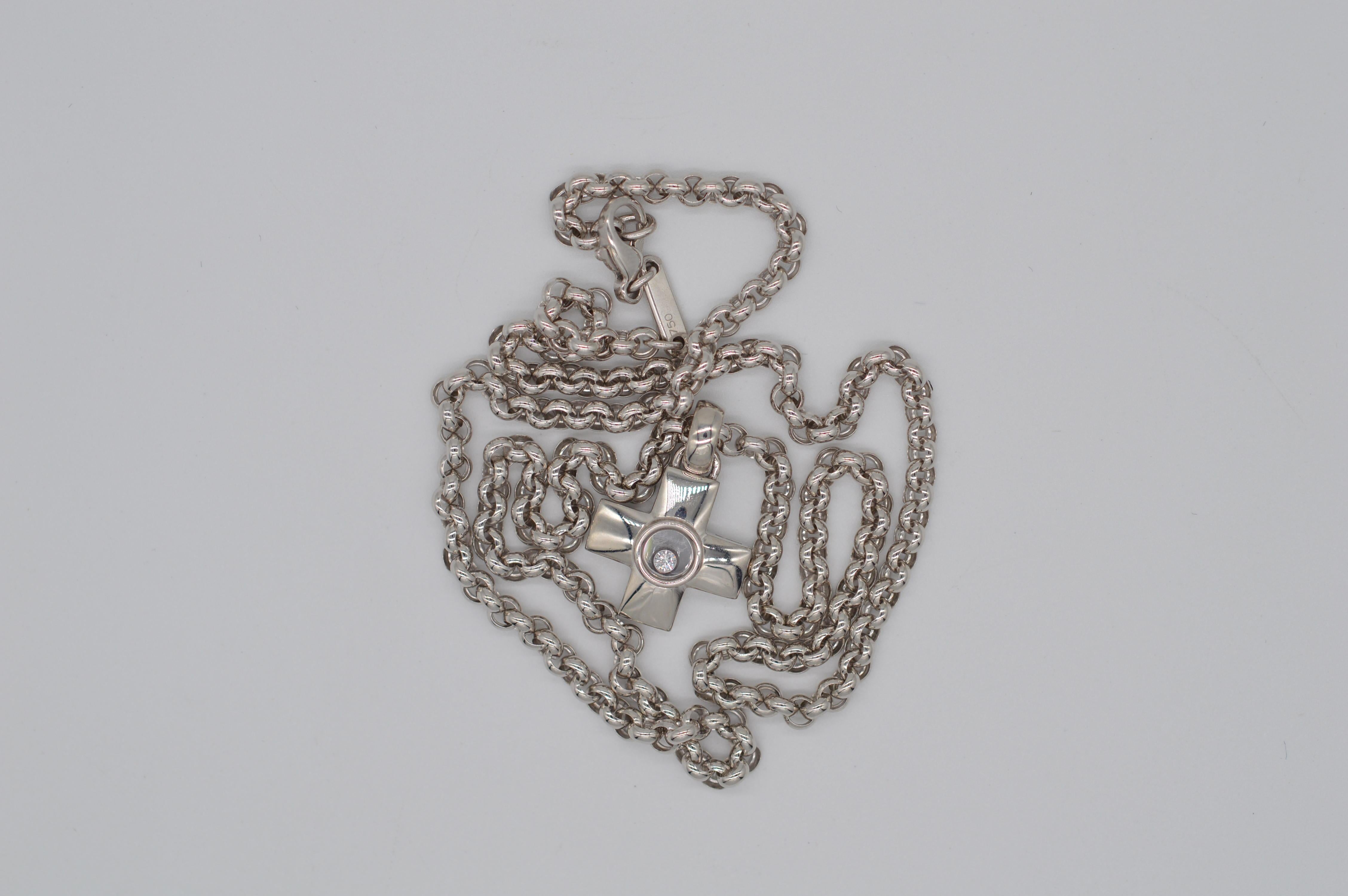 Modern Chopard Happy Diamond Cross Pendant 18K White Gold Unworn For Sale