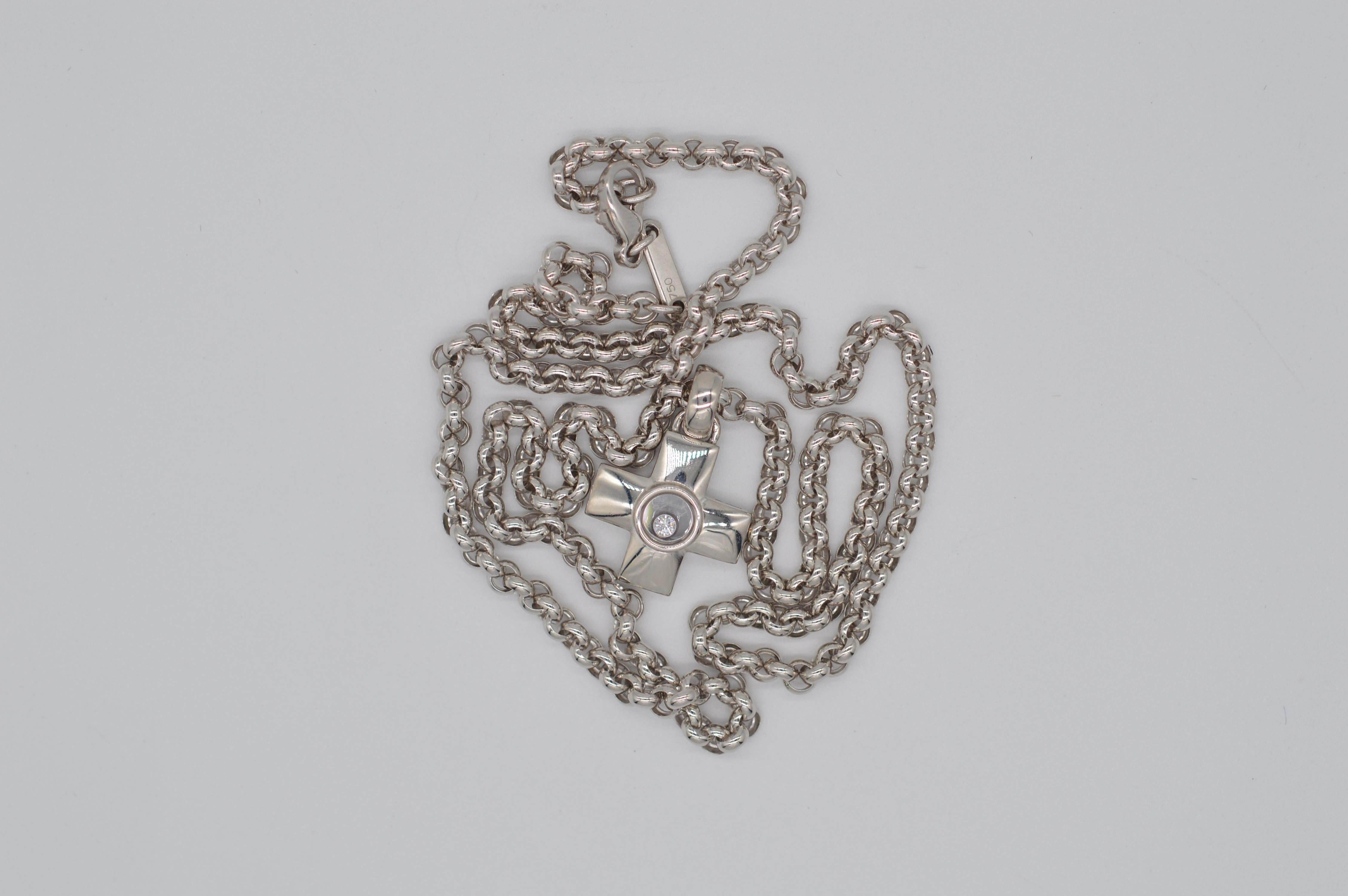 Round Cut Chopard Happy Diamond Cross Pendant 18K White Gold Unworn For Sale