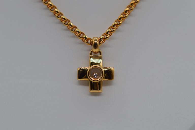 Chopard Happy Diamond Cross Pendant 18K Yellow Gold Unworn For Sale at ...