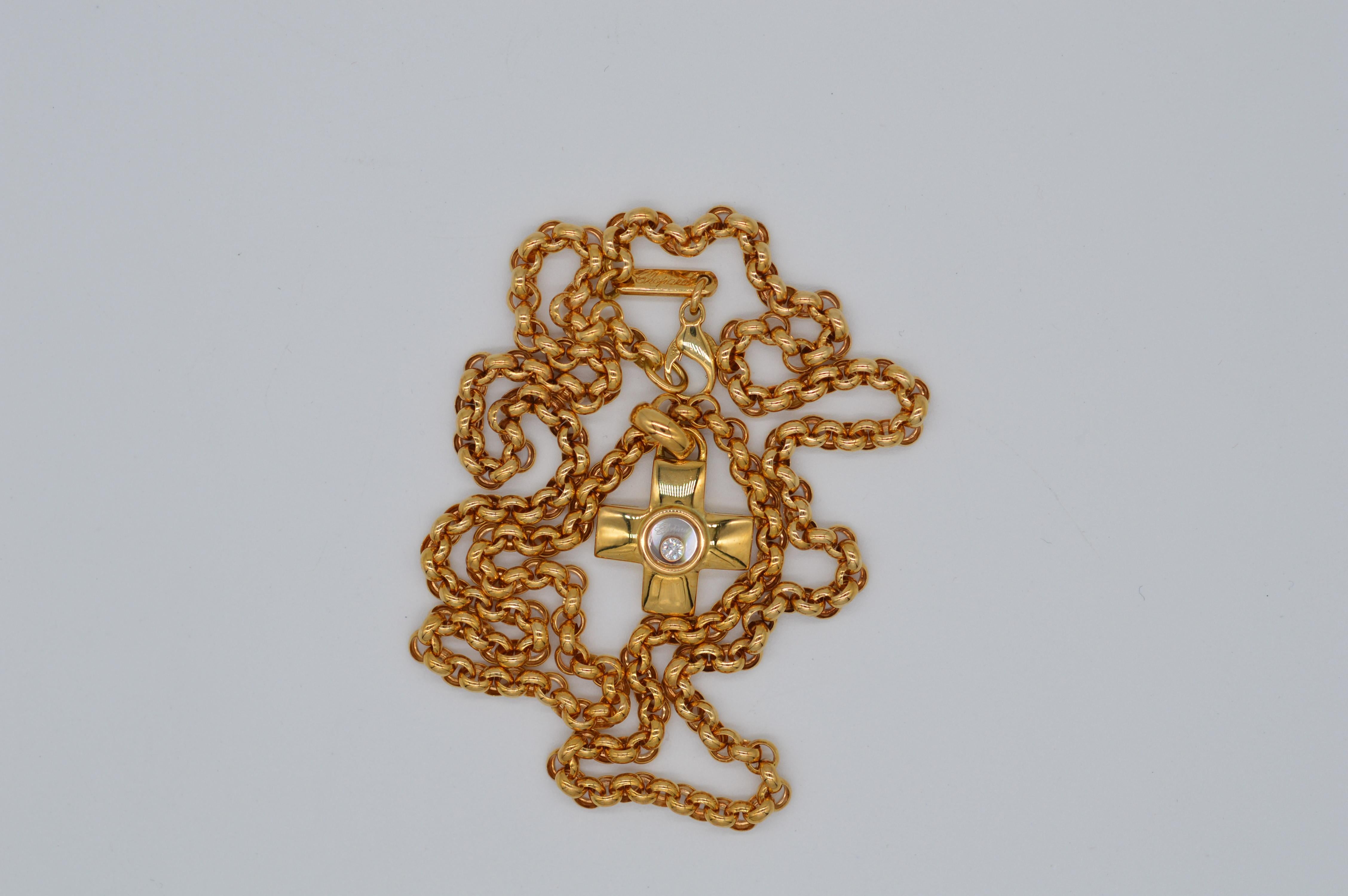 Modern Chopard Happy Diamond Cross Pendant 18K Yellow Gold Unworn For Sale