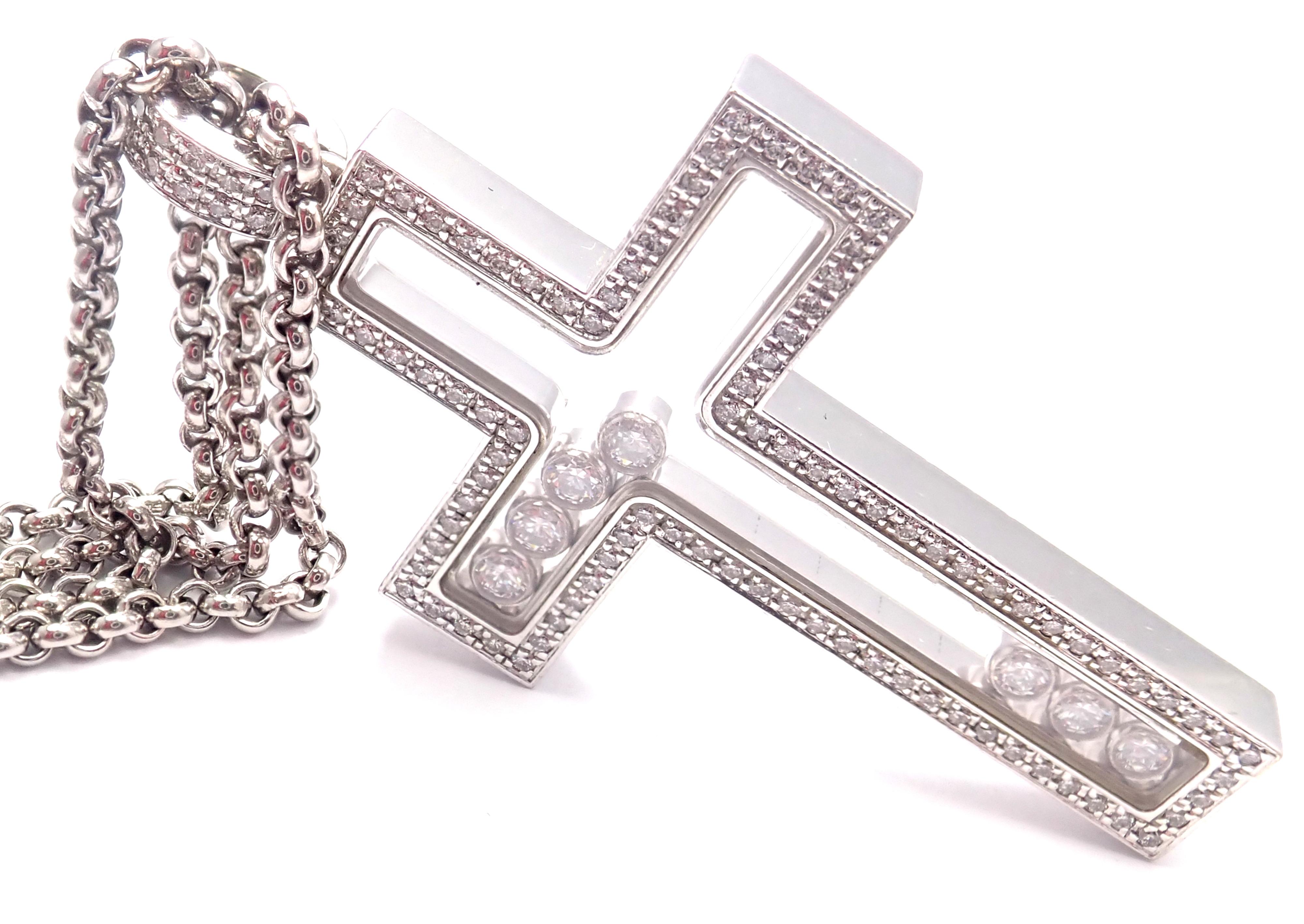 Brilliant Cut Chopard Happy Diamond Cross White Gold Pendant Necklace