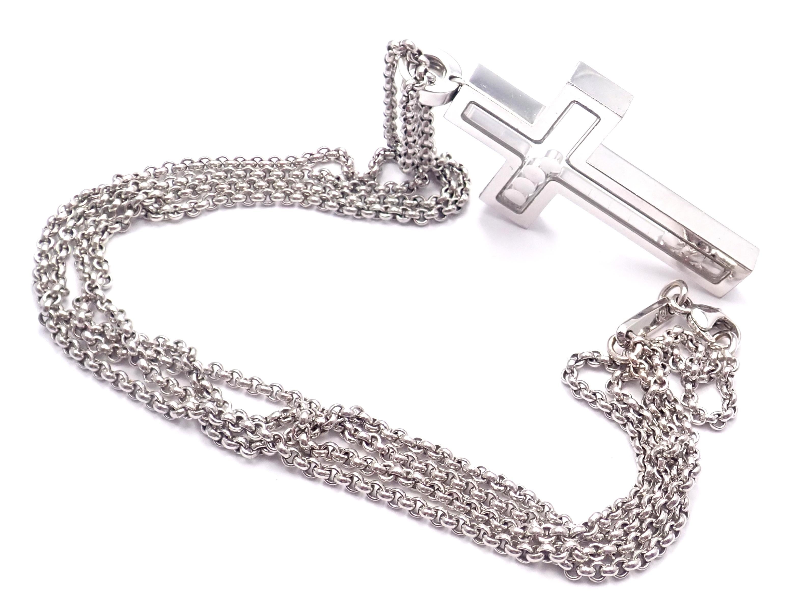 Chopard Happy Diamond Cross White Gold Pendant Necklace In Excellent Condition In Holland, PA