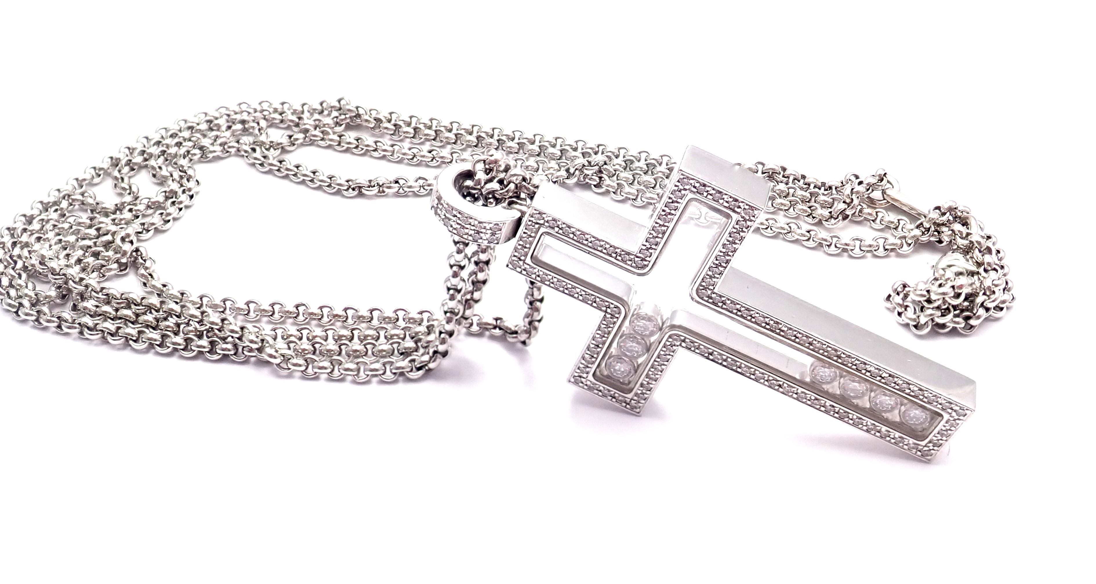 Women's or Men's Chopard Happy Diamond Cross White Gold Pendant Necklace