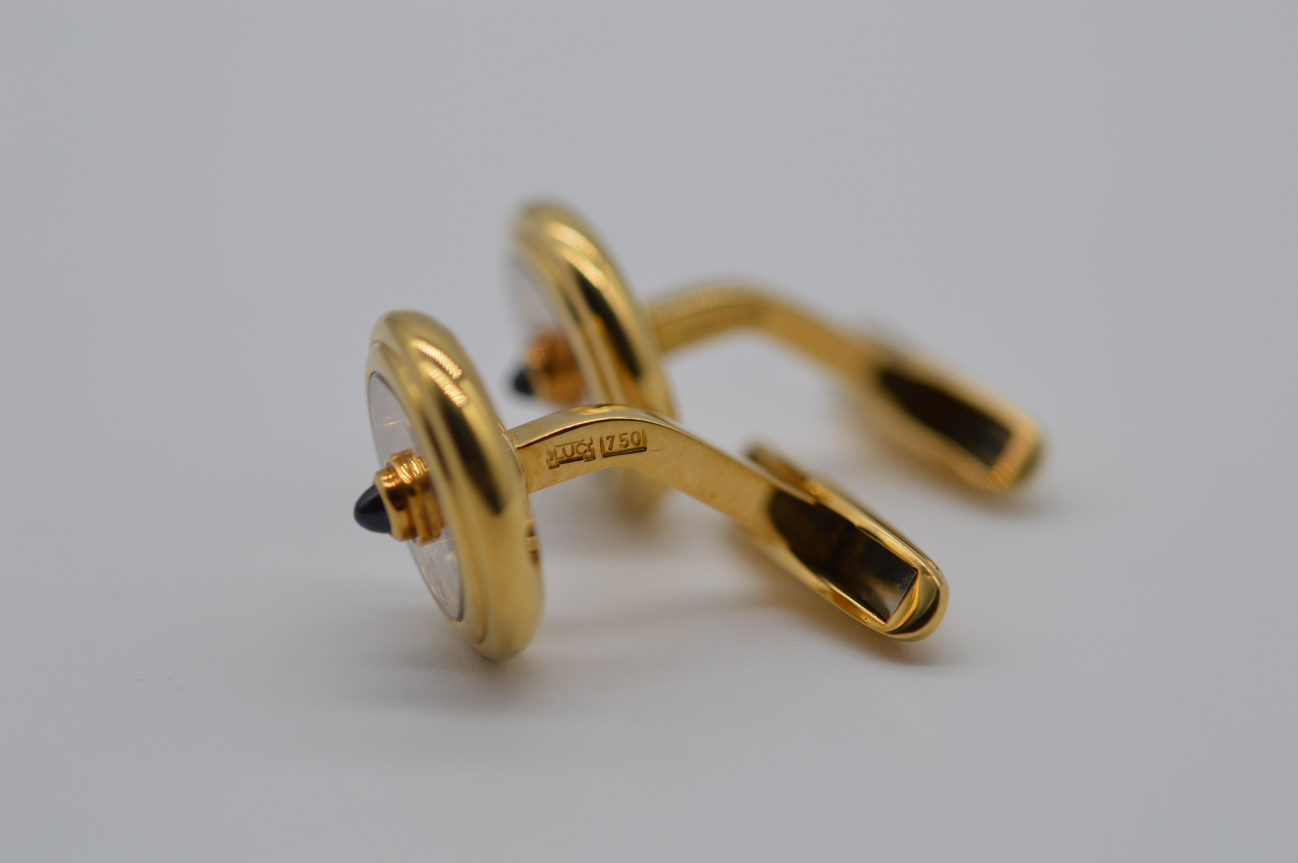 Round Cut Chopard Happy Diamond Cufflinks 18K Yellow Gold Unworn For Sale