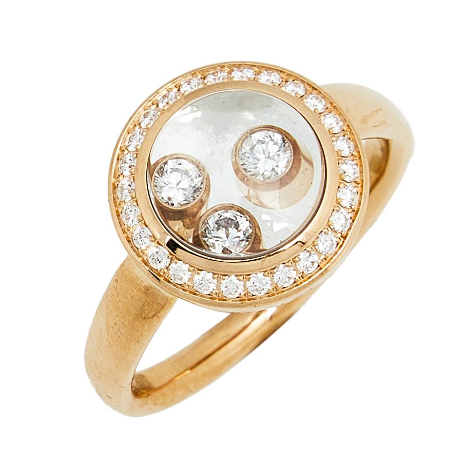 Contemporary Chopard Happy Diamond Curves 18k Rose Gold Ring Size 52