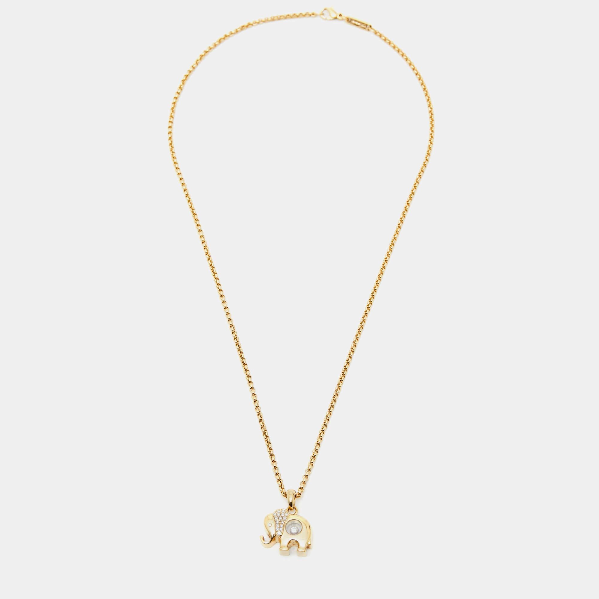 Contemporary Chopard Happy Diamond Elephant 18k Yellow Gold Pendant Necklace