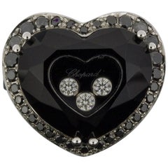 Chopard Happy Diamond Gold 0.77 Carat Heart Shape Onyx and Diamond Unique Ring
