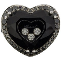Chopard Happy Diamond - Anello unico con onice e diamanti a forma di cuore da 0,77 carati
