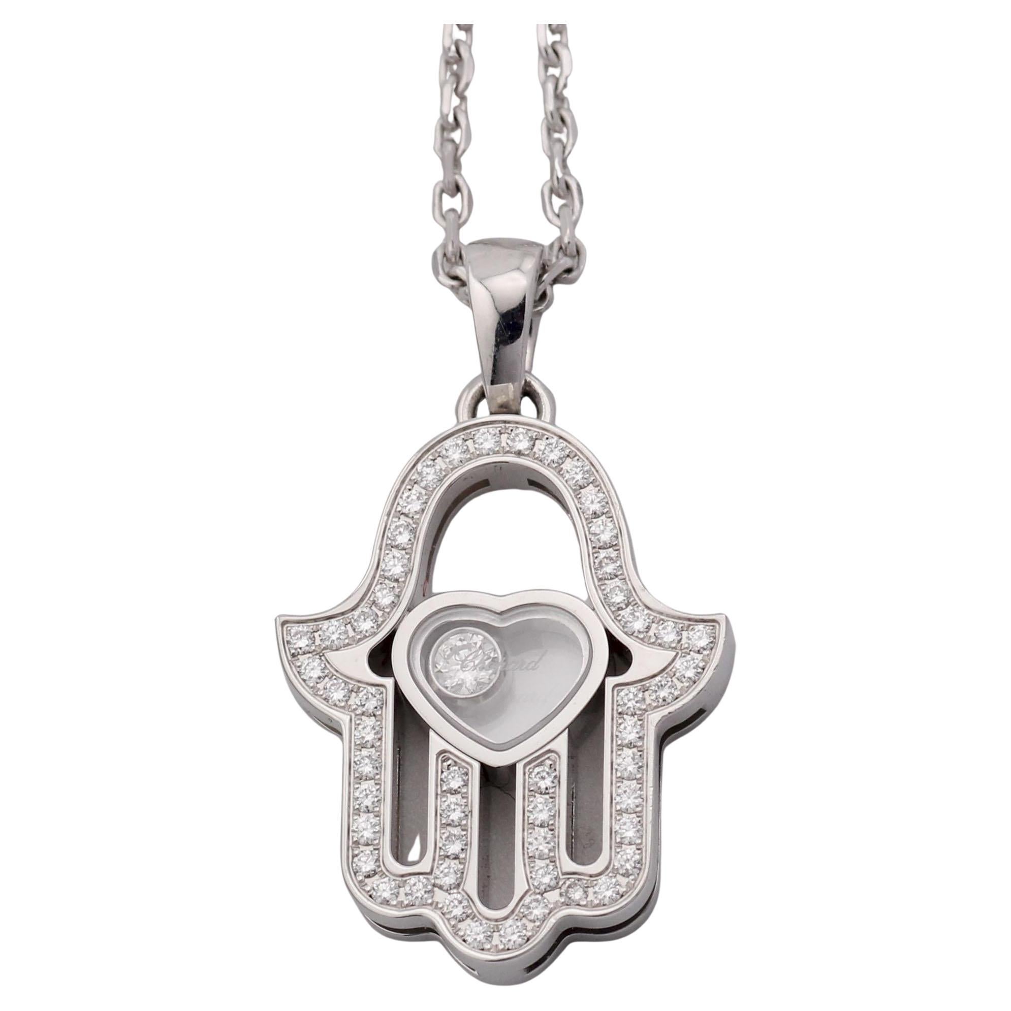 Chopard Happy Diamond Hamsa Hand 18k Weißgold Anhänger Halskette