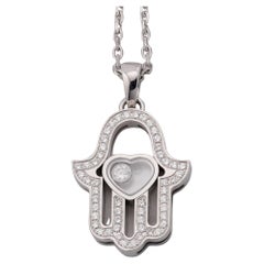 Chopard Happy Diamond Hamsa Hand 18k White Gold Pendant Necklace