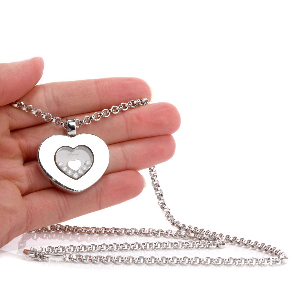 Artisan Chopard Happy Diamond Heart 18 Karat White Gold Pendant Necklace
