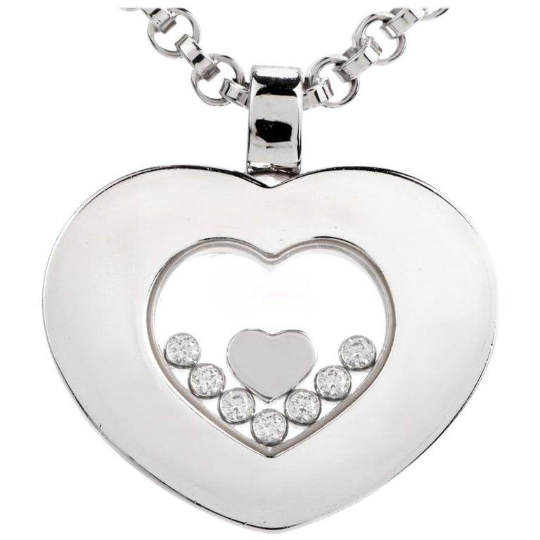 Chopard Happy Diamond Heart 18 Karat White Gold Pendant Necklace For Sale At 1stdibs