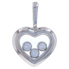 Chopard Happy Diamond Heart Floating Pendant White Gold 18k Round .12ctw Love