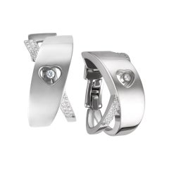 Chopard Happy Diamond Heart Hoop Earrings with Floating Diamond in 18k WhiteGold