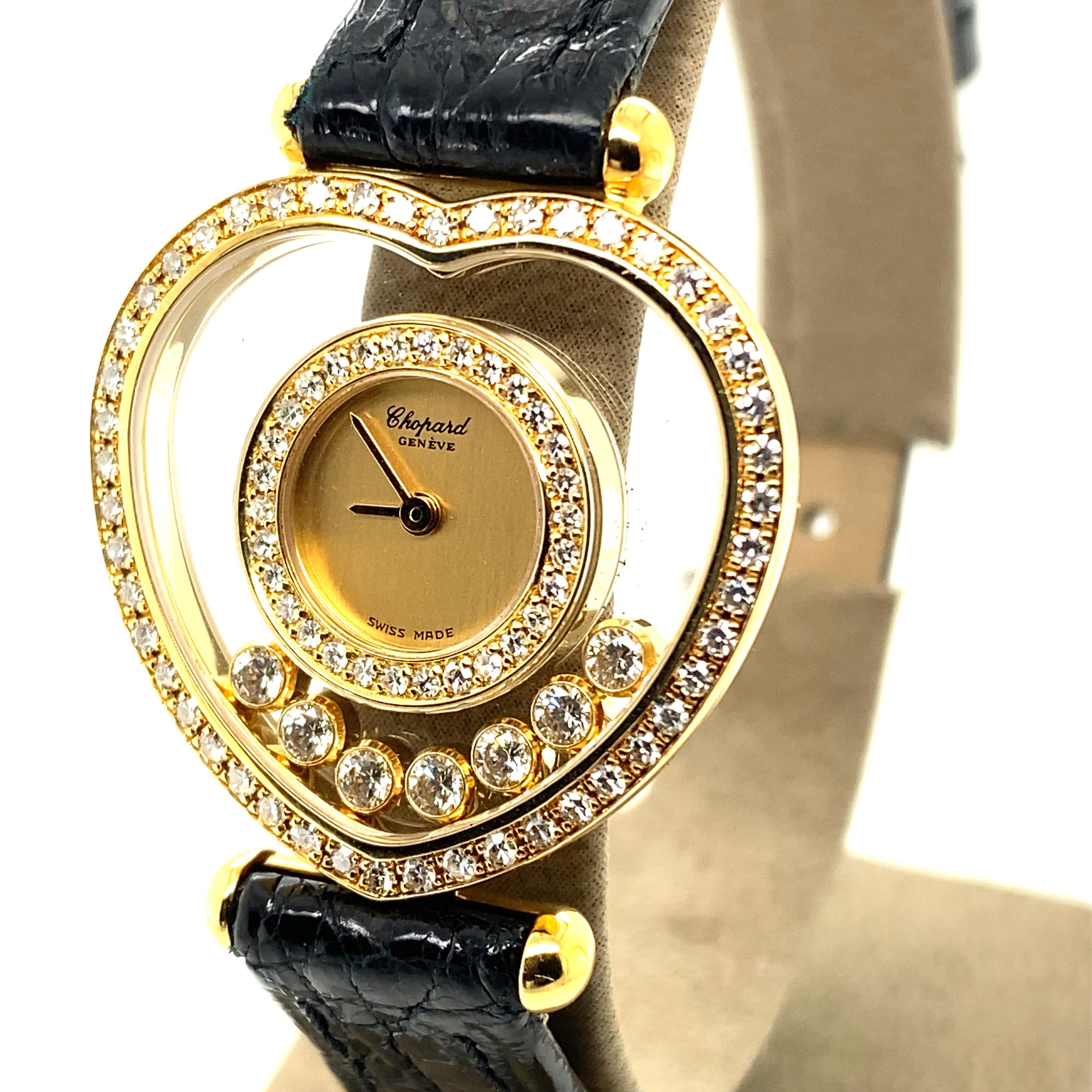 Modern Chopard Happy Diamond Heart Ladies' Watch in 18 Karat Yellow Gold, Ref. 20/4516 For Sale