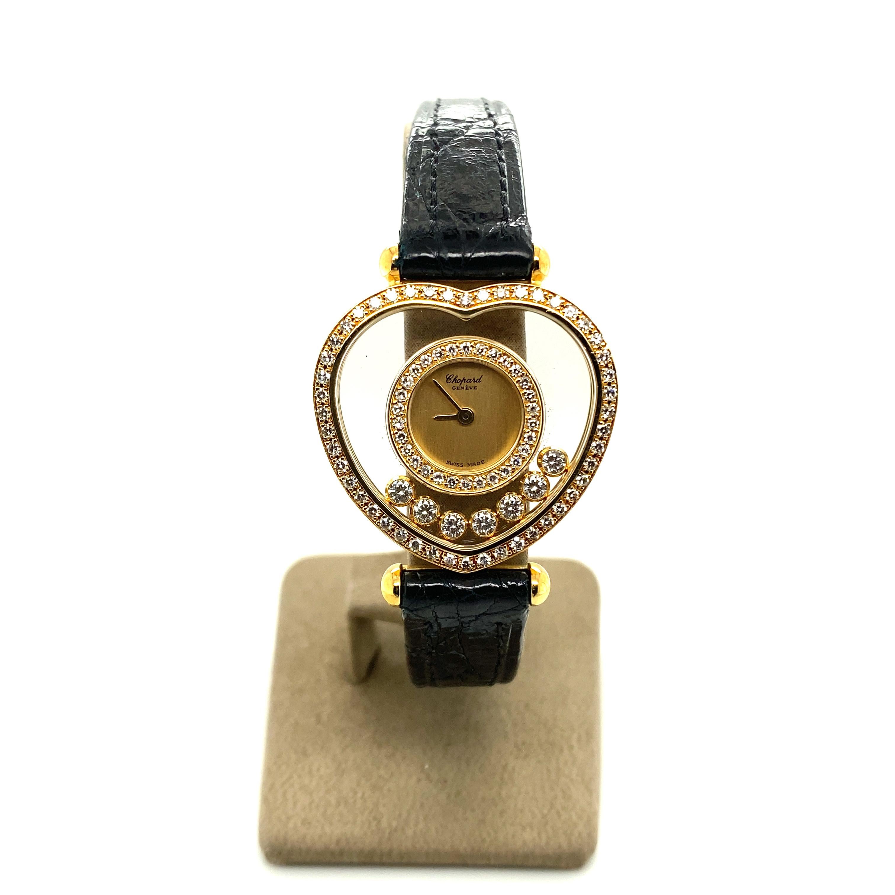 Brilliant Cut Chopard Happy Diamond Heart Ladies' Watch in 18 Karat Yellow Gold, Ref. 20/4516 For Sale