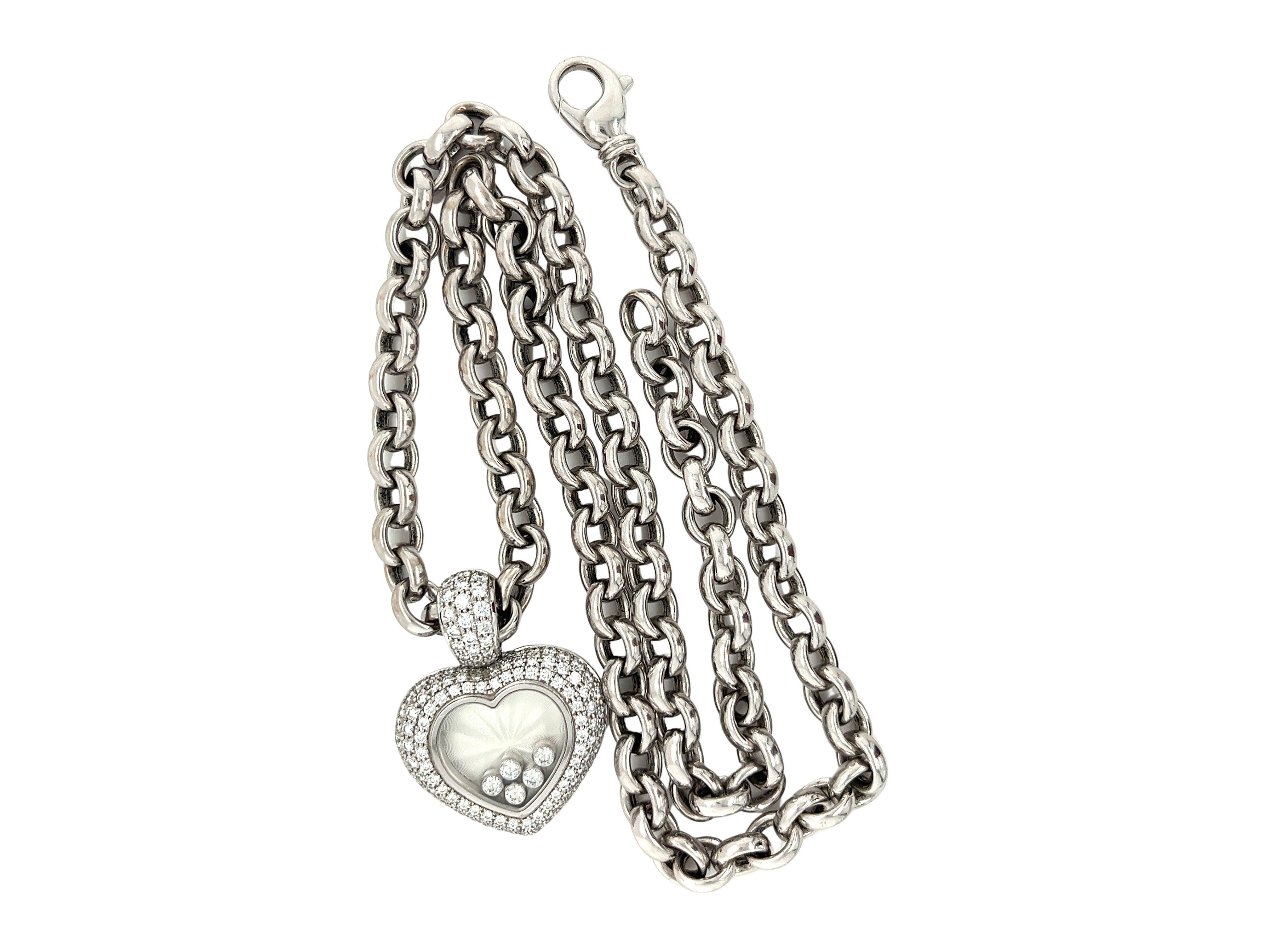 Moderne Chopard Collier pendentif Happy Diamond Heart en or blanc 18 carats avec pochette/papier  en vente