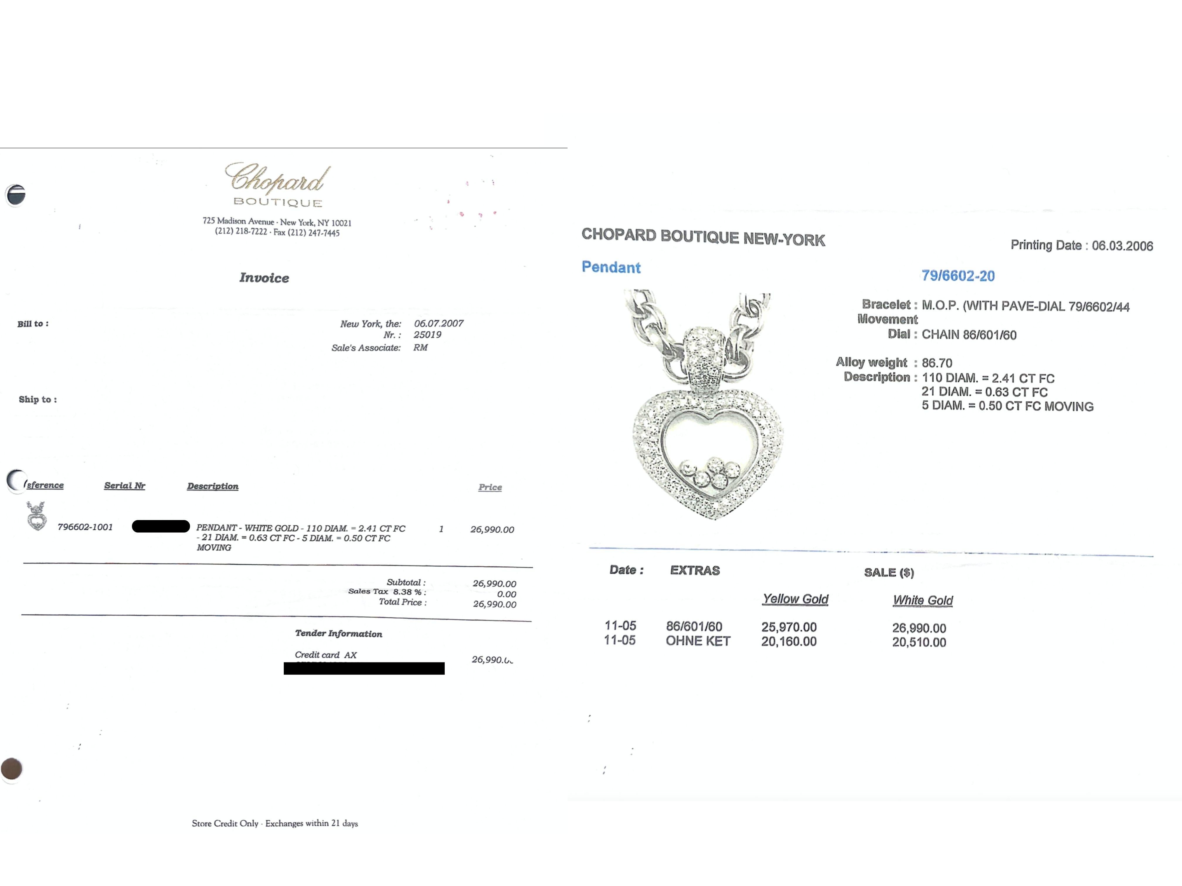 Taille ronde Chopard Collier pendentif Happy Diamond Heart en or blanc 18 carats avec pochette/papier  en vente