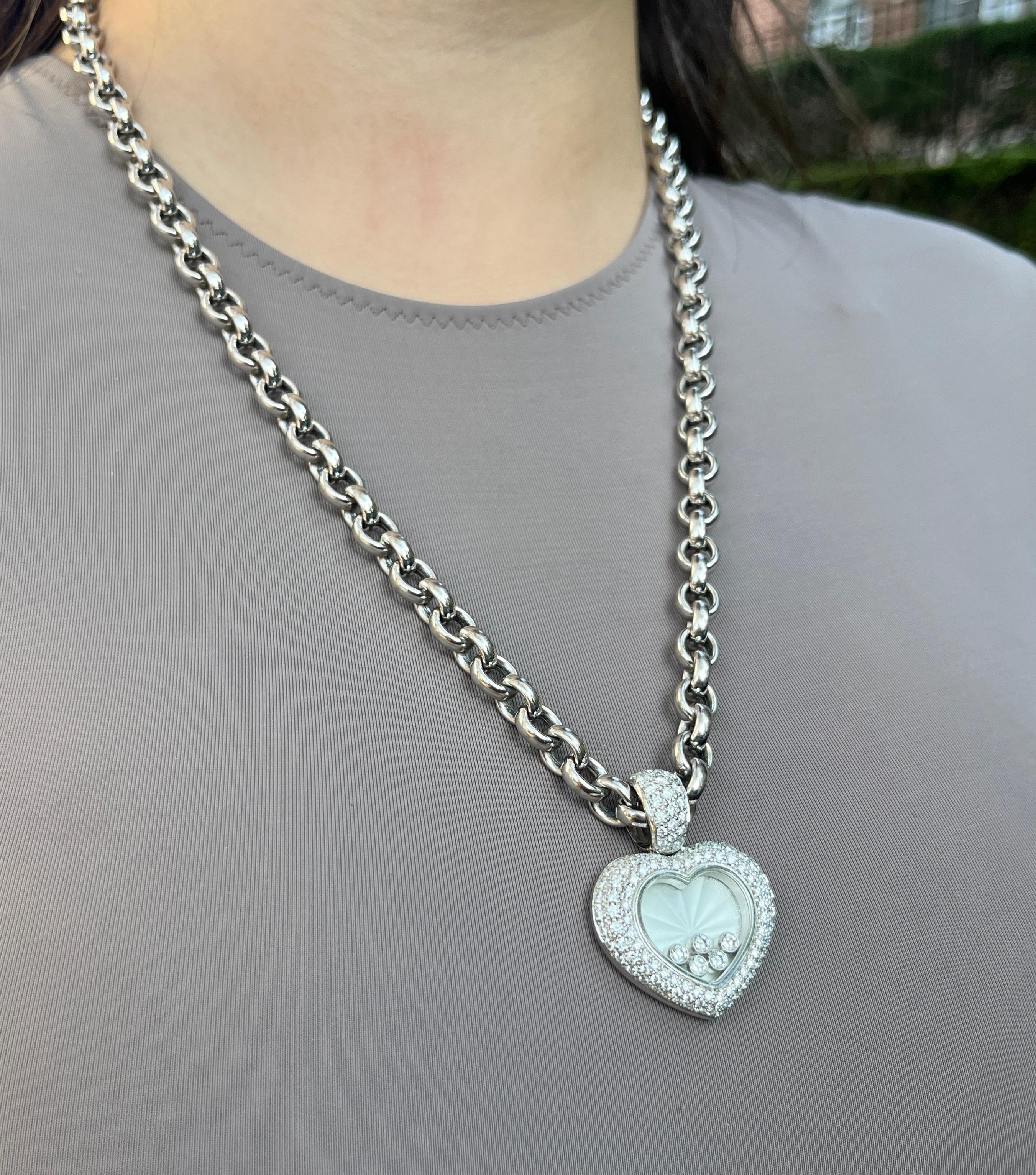 Chopard Collier pendentif Happy Diamond Heart en or blanc 18 carats avec pochette/papier  en vente 1