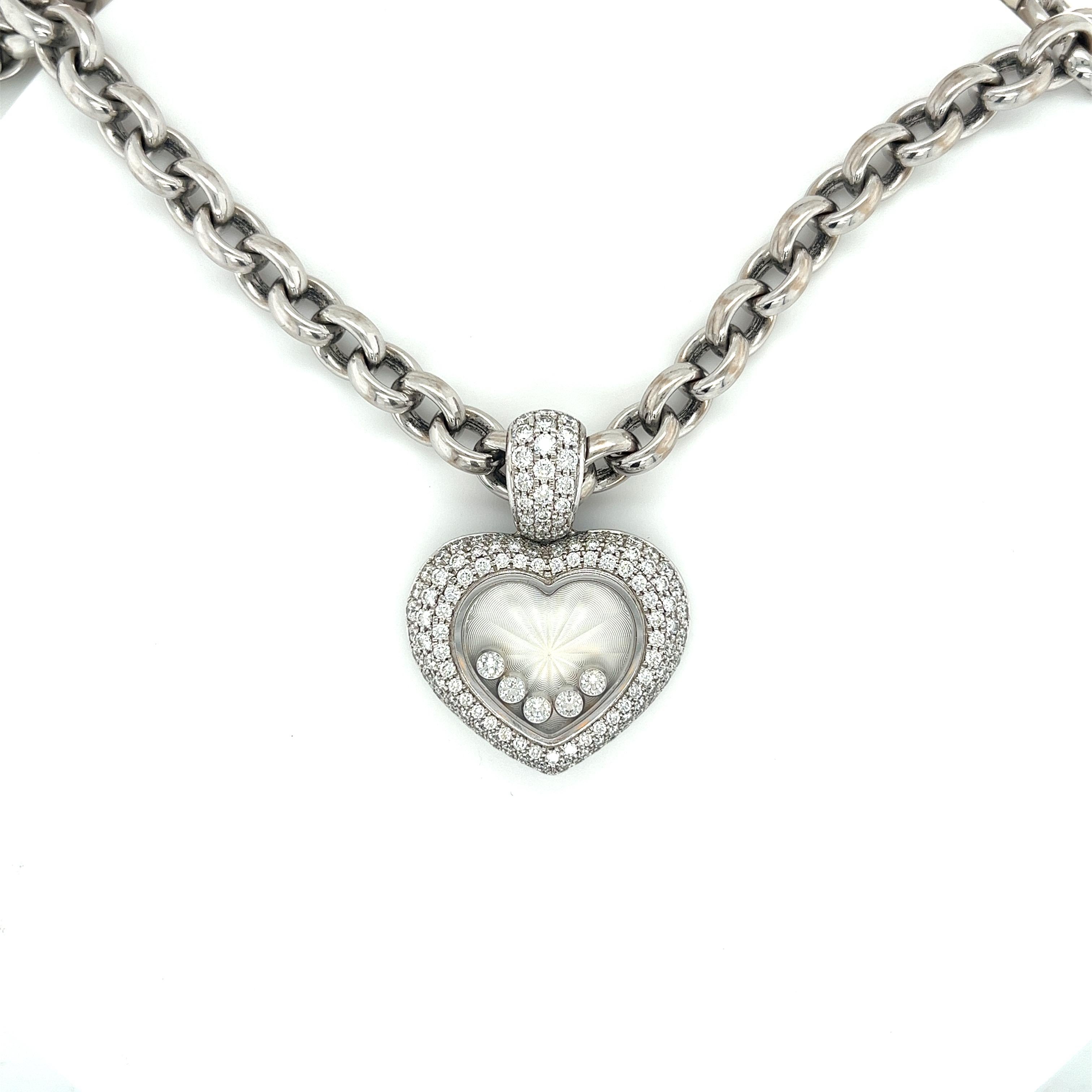 Chopard Collier pendentif Happy Diamond Heart en or blanc 18 carats avec pochette/papier  en vente 2
