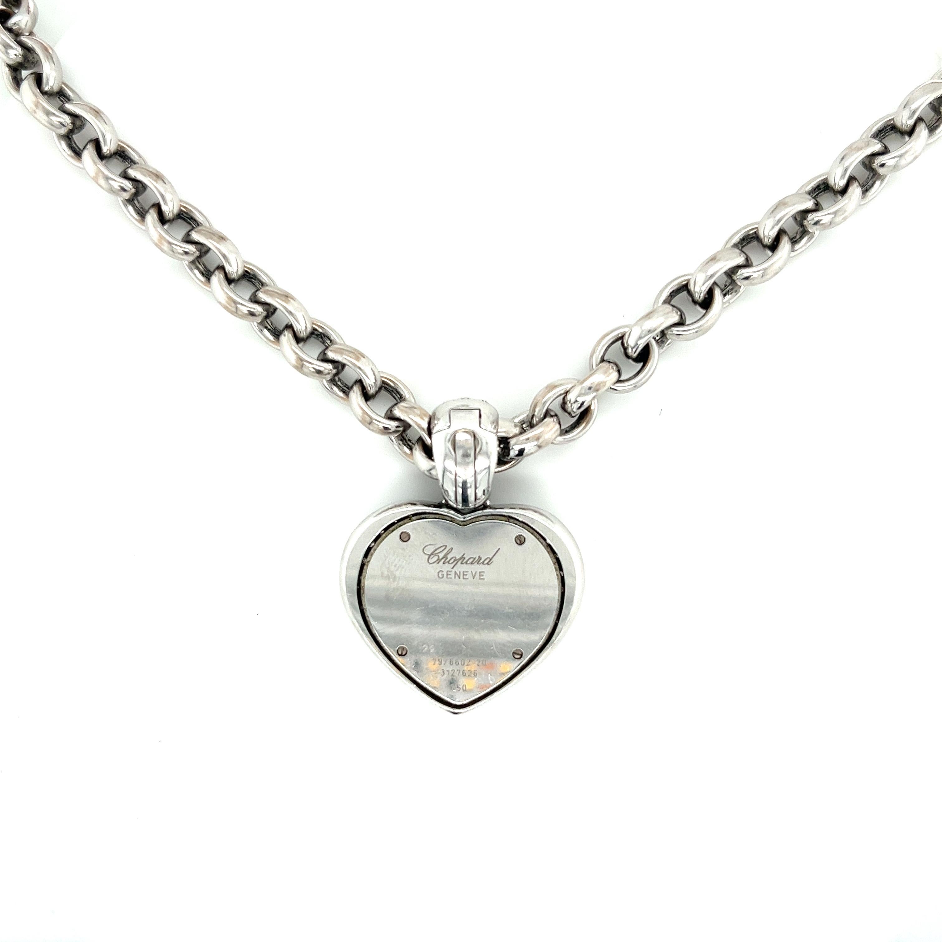 Women's Chopard Happy Diamond Heart Pendant Necklace in 18K White Gold With Pouch/Paper  For Sale