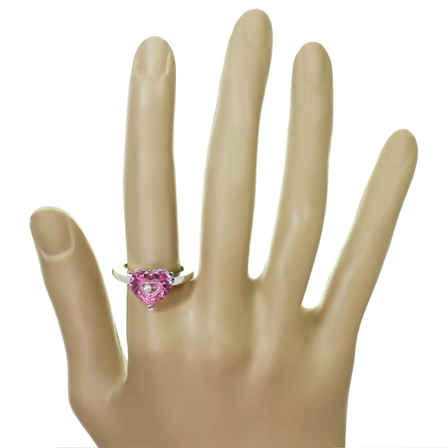 CHOPARD Happy Diamond Heart Pinker Quarz 18k Weißgold Ring (Brillantschliff)