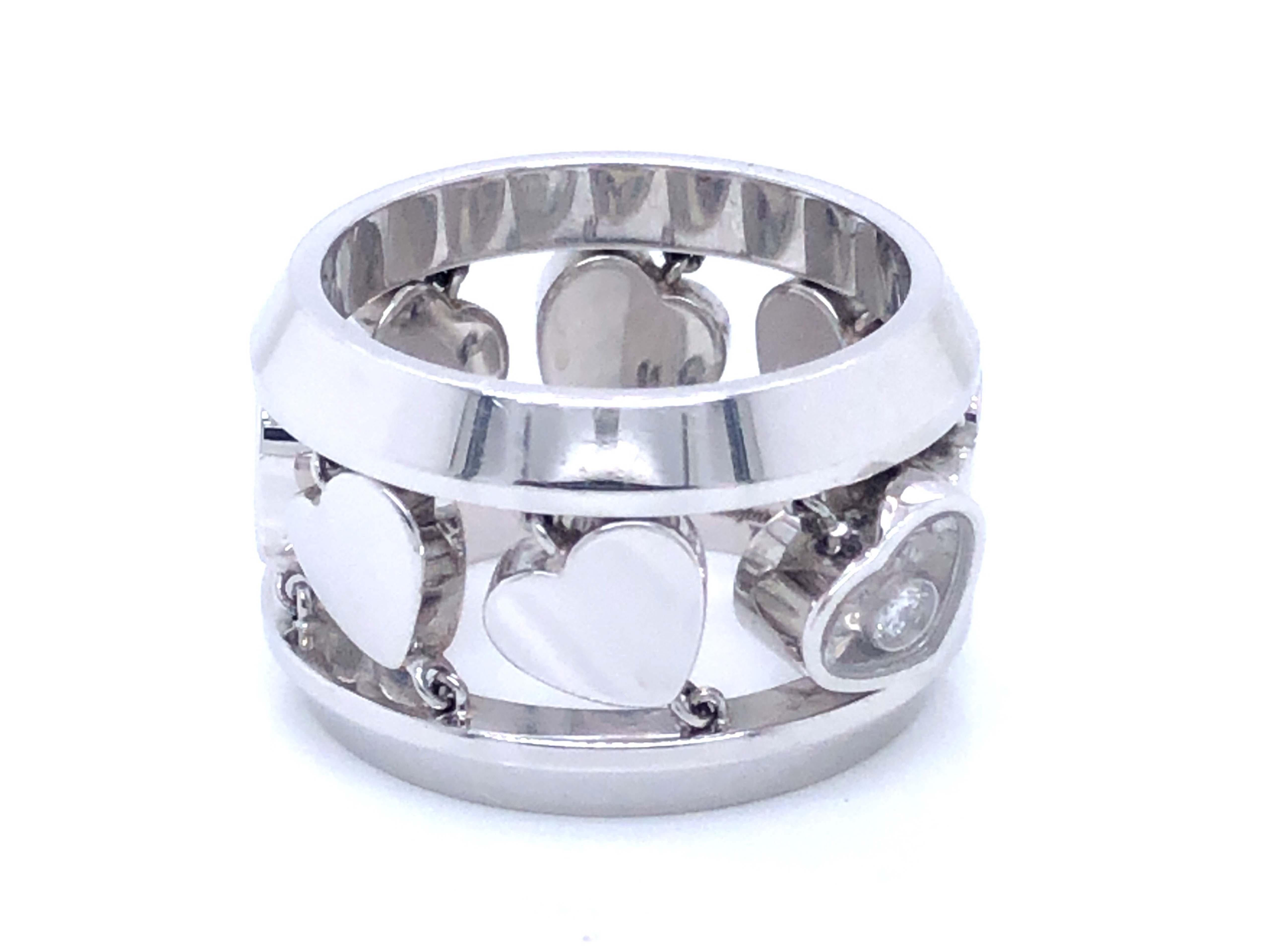 Chopard Happy Diamond Heart Ring en or blanc 18 carats Excellent état - En vente à Honolulu, HI