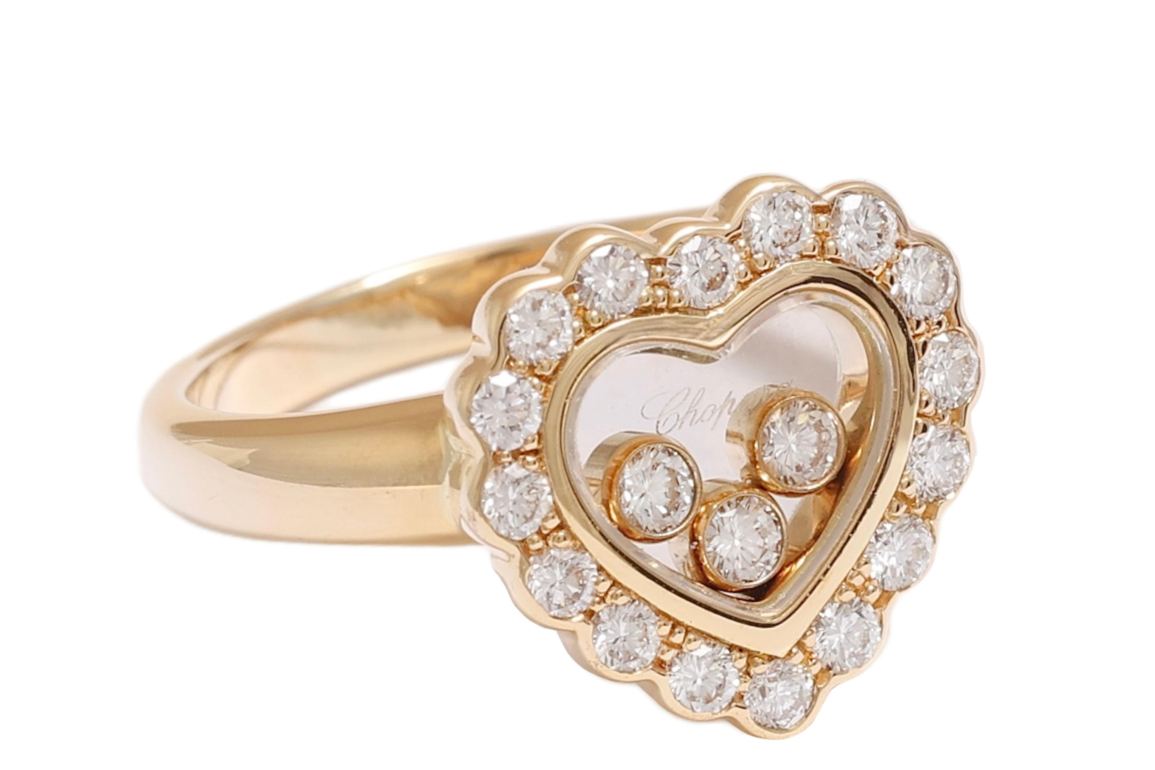 Brilliant Cut Chopard Happy Diamond Heart Shaped Ring Ref.82 4758 For Sale