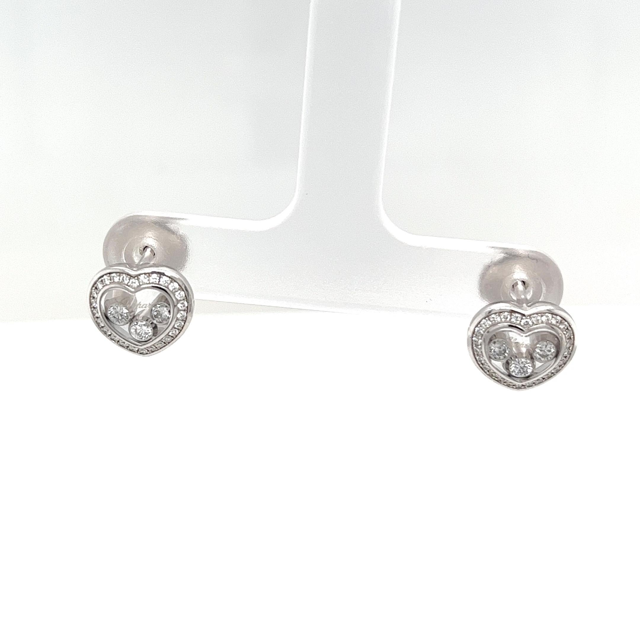 Chopard Happy Diamond Heart Stud Earrings, 18ct White Gold For Sale 6