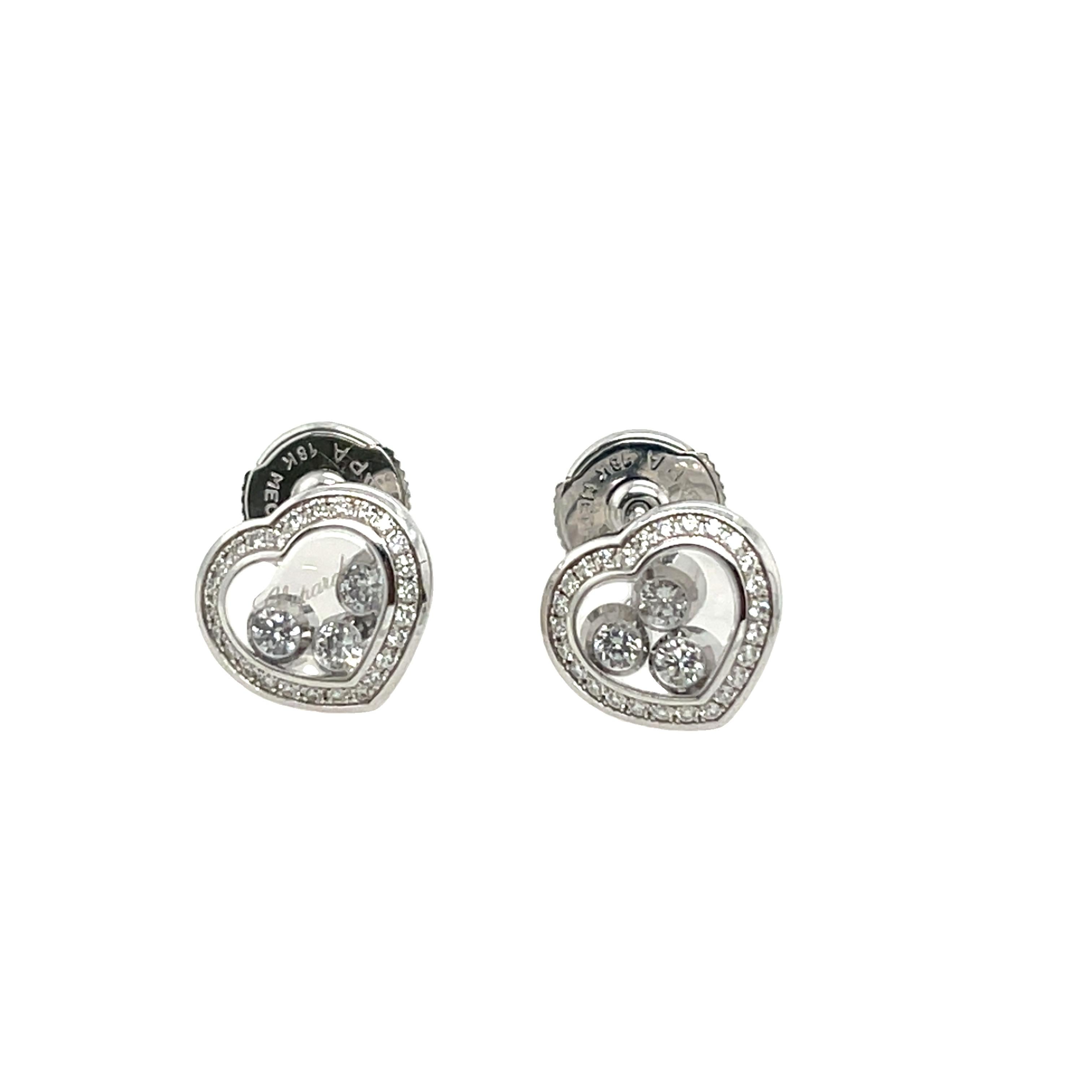 Chopard Happy Diamond Heart Stud Earrings, 18ct White Gold In Excellent Condition For Sale In London, GB