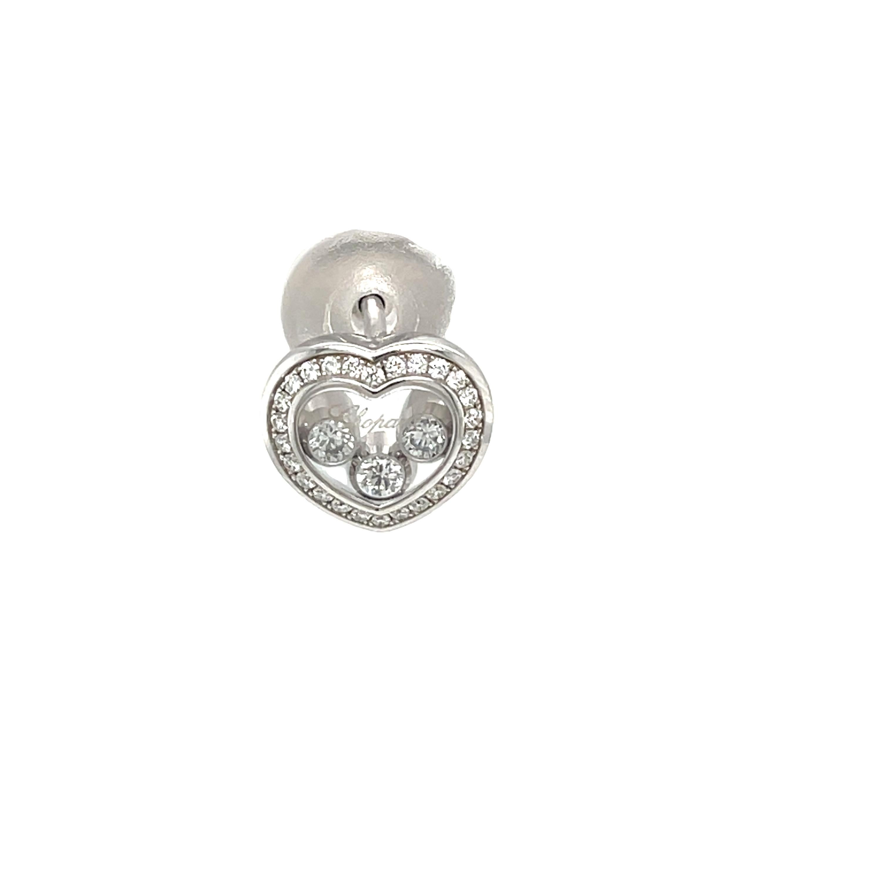 Women's or Men's Chopard Happy Diamond Heart Stud Earrings, 18ct White Gold For Sale
