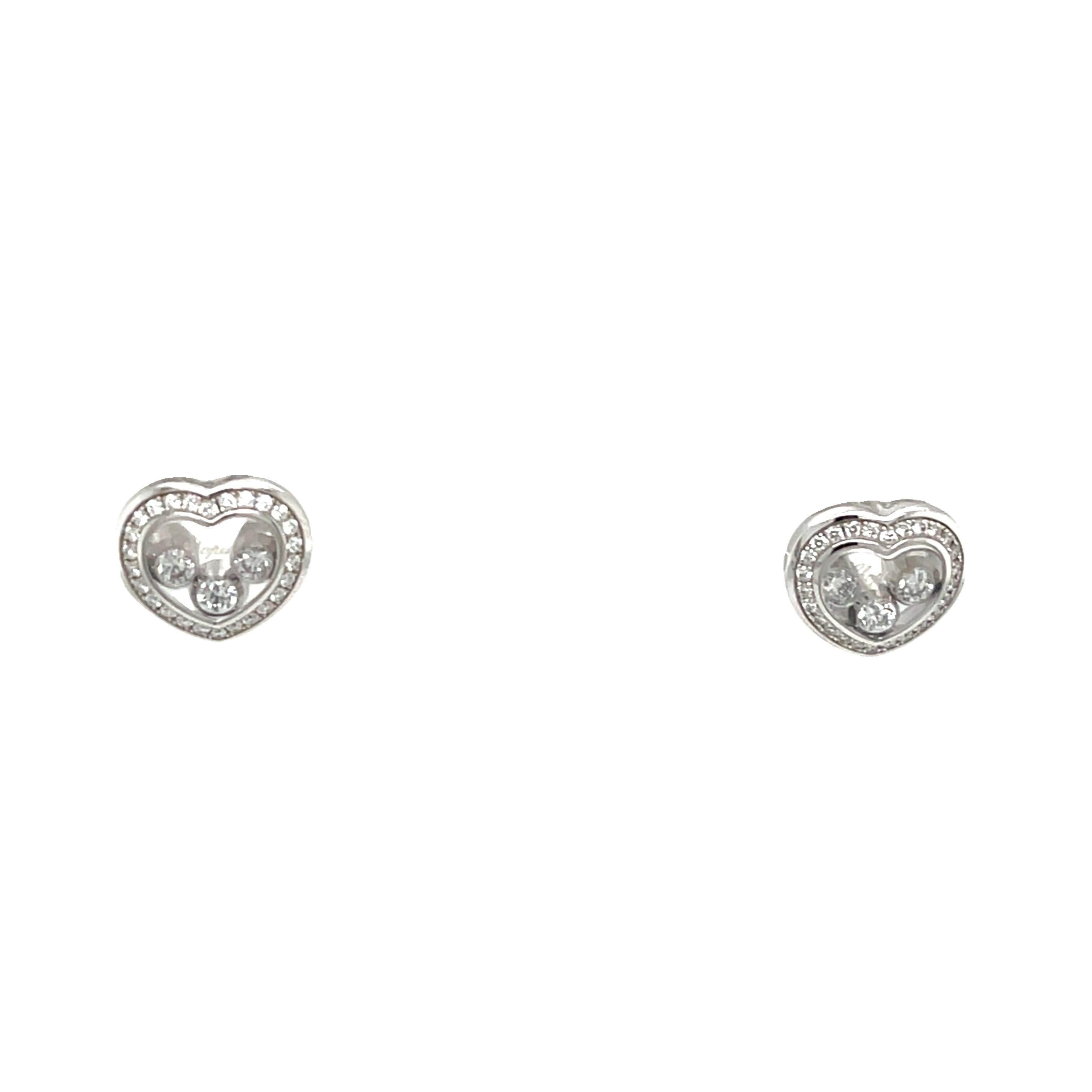 Chopard Happy Diamond Heart Stud Earrings, 18ct White Gold For Sale 1