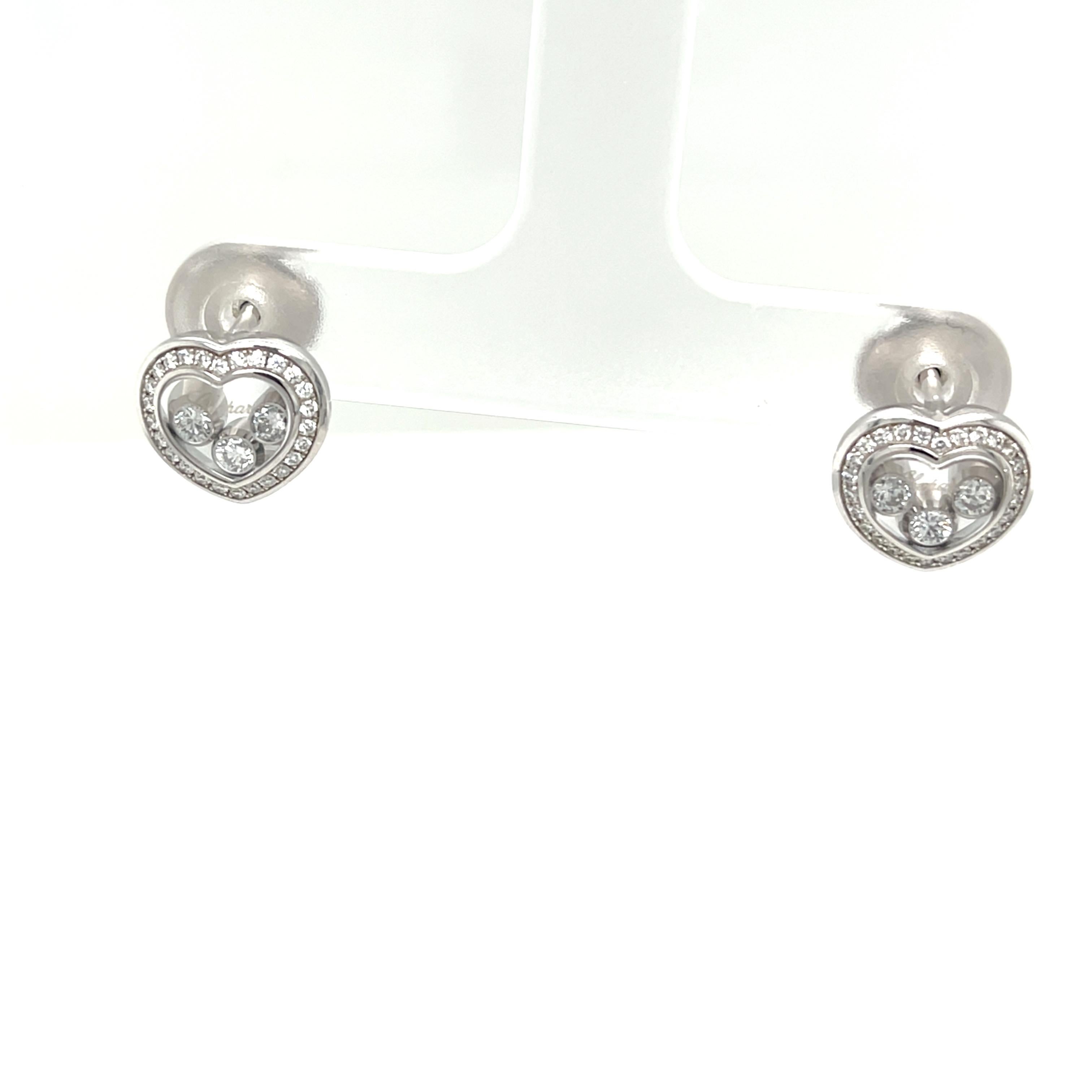 Chopard Happy Diamond Heart Stud Earrings, 18ct White Gold For Sale 2