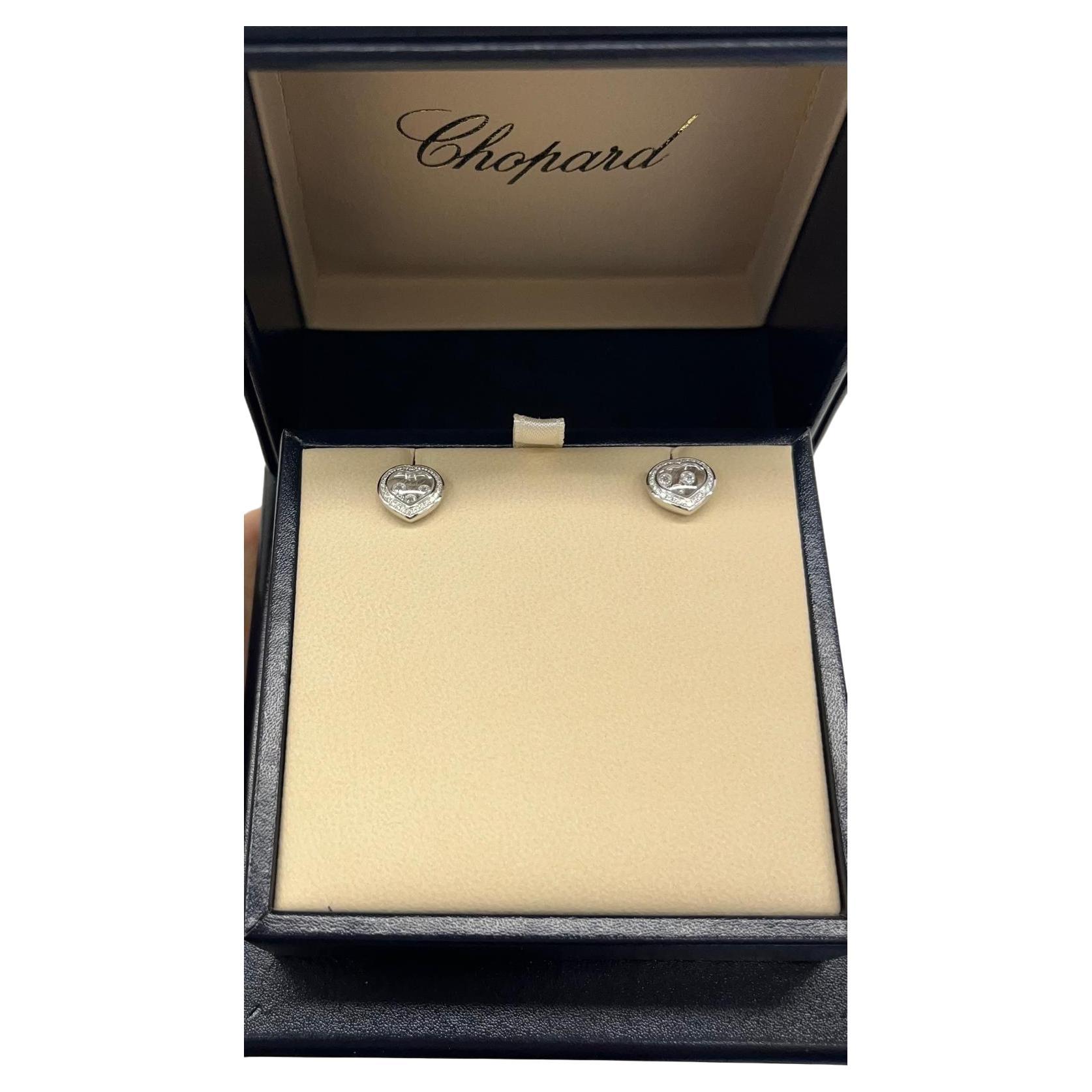 Chopard Happy Diamond Heart Stud Earrings, 18ct White Gold