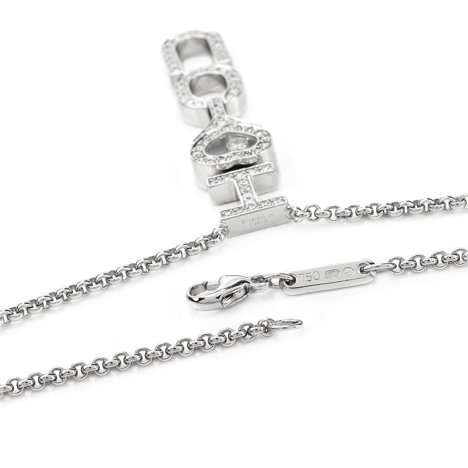 Moderne Chopard, collier pendentif Happy Diamond « I Love You » en or 18 carats en vente