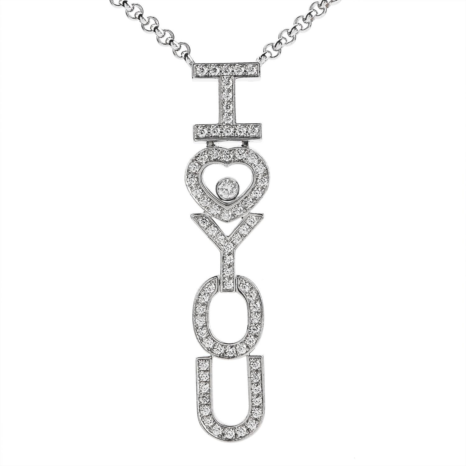 Chopard, collier pendentif Happy Diamond « I Love You » en or 18 carats Excellent état - En vente à Miami, FL