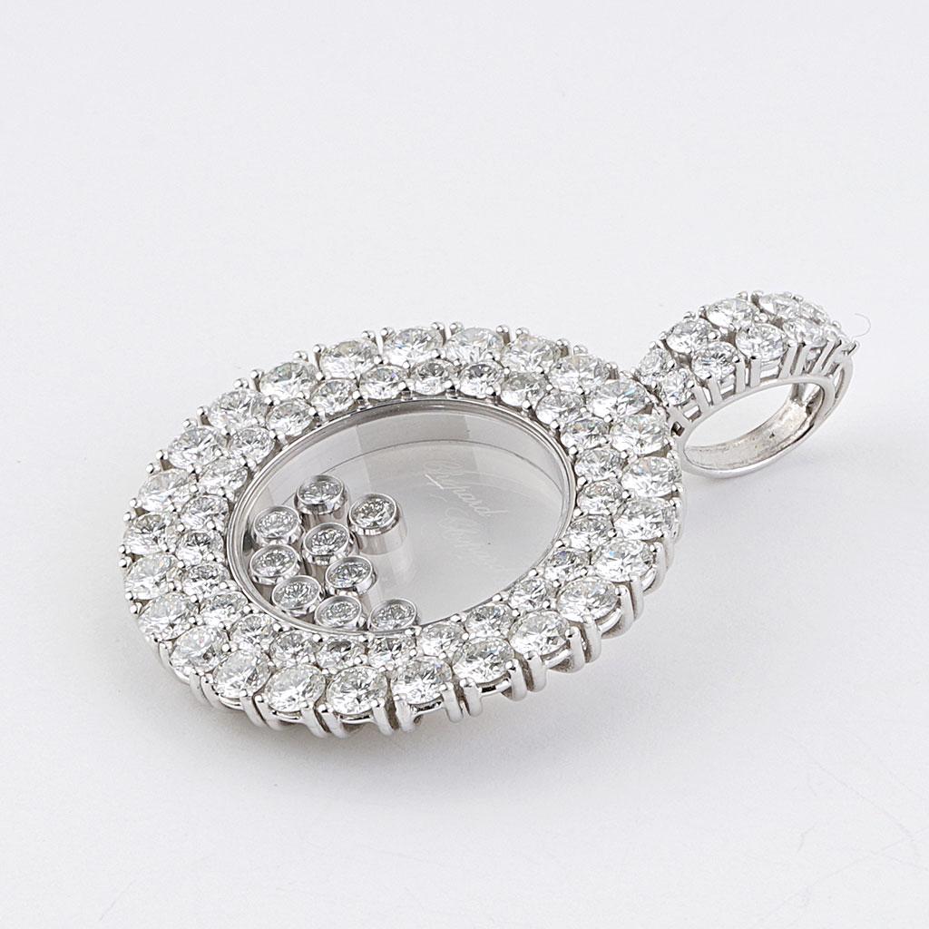 Contemporain Chopard Pendentif Happy Diamond Icons double halo en or blanc 18 carats de 4,45 carats poids total en vente