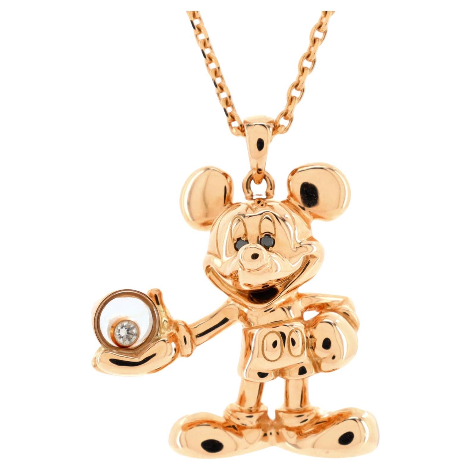 Chopard Happy Diamond Mickey Mouse Pendant Necklace 18K Rose Gold with Black For Sale
