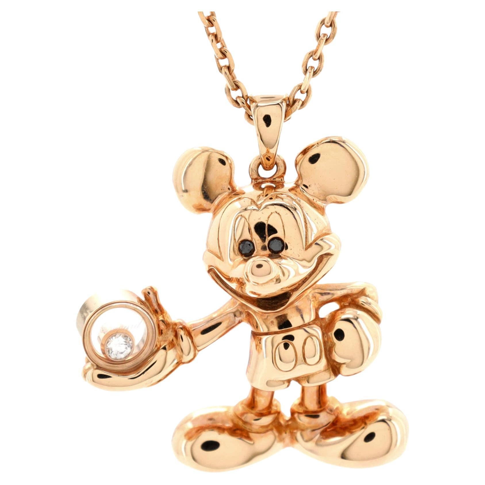 Chopard Happy Diamond Mickey Mouse Pendant Necklace 18K Rose Gold with Floating For Sale