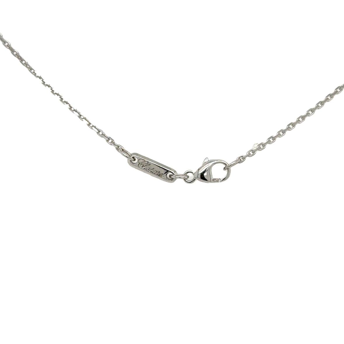 Round Cut Chopard Happy Diamond Necklace Heart Pendant Three Diamond 18k White Gold For Sale